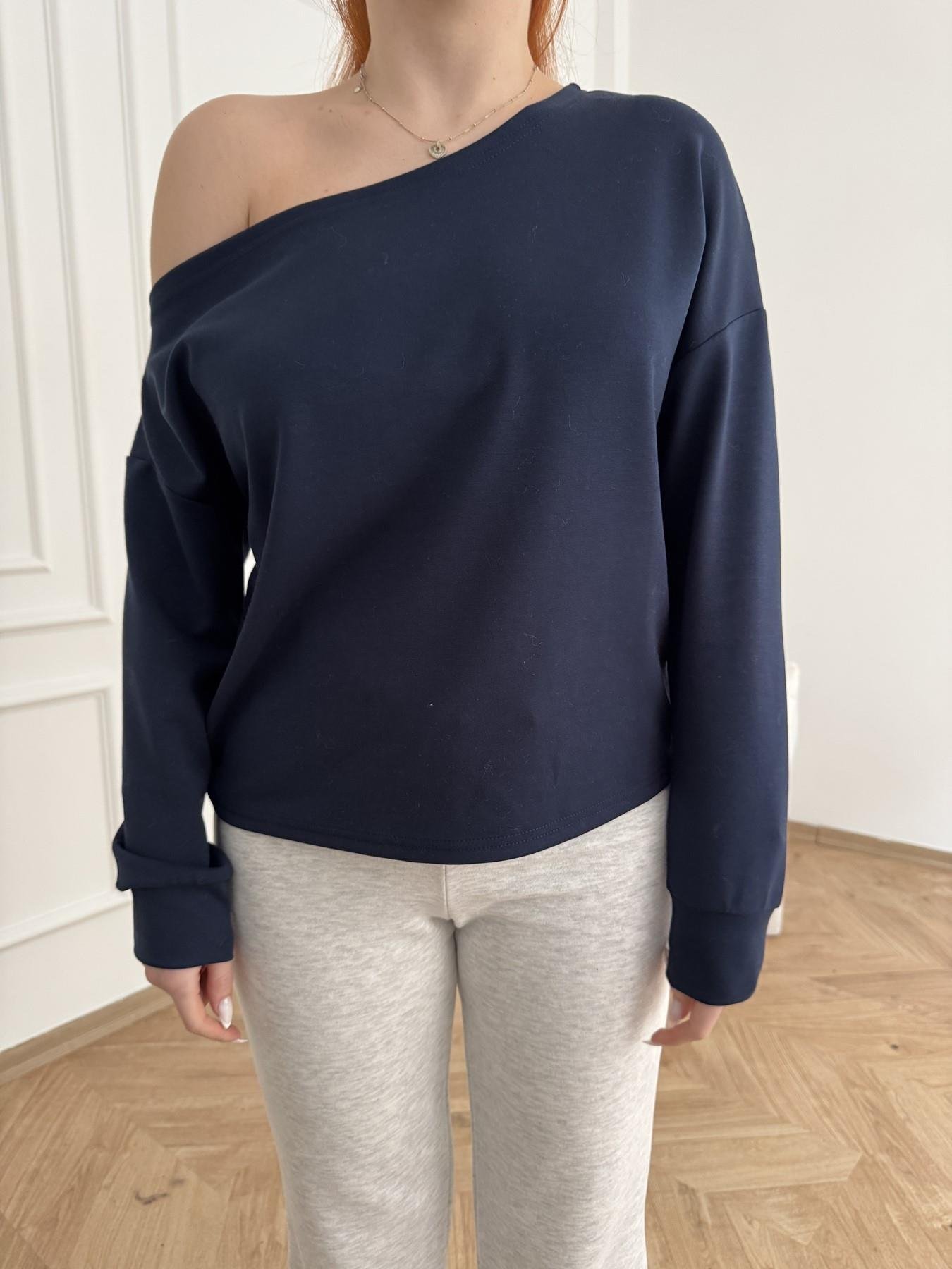 Kayık Yaka Basic Bluz Lacivert