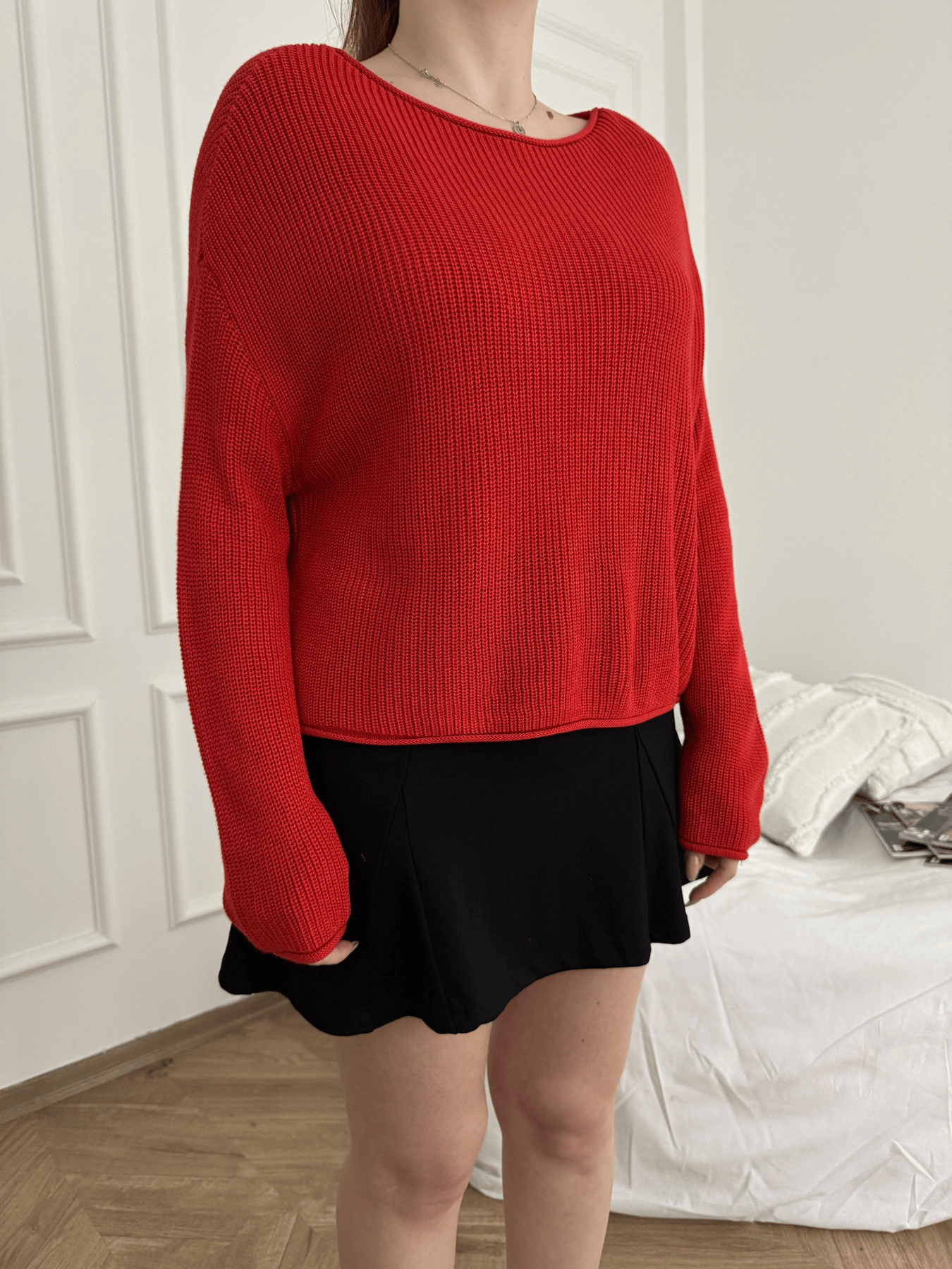 Kayık Yaka Basic Triko Kırmızı