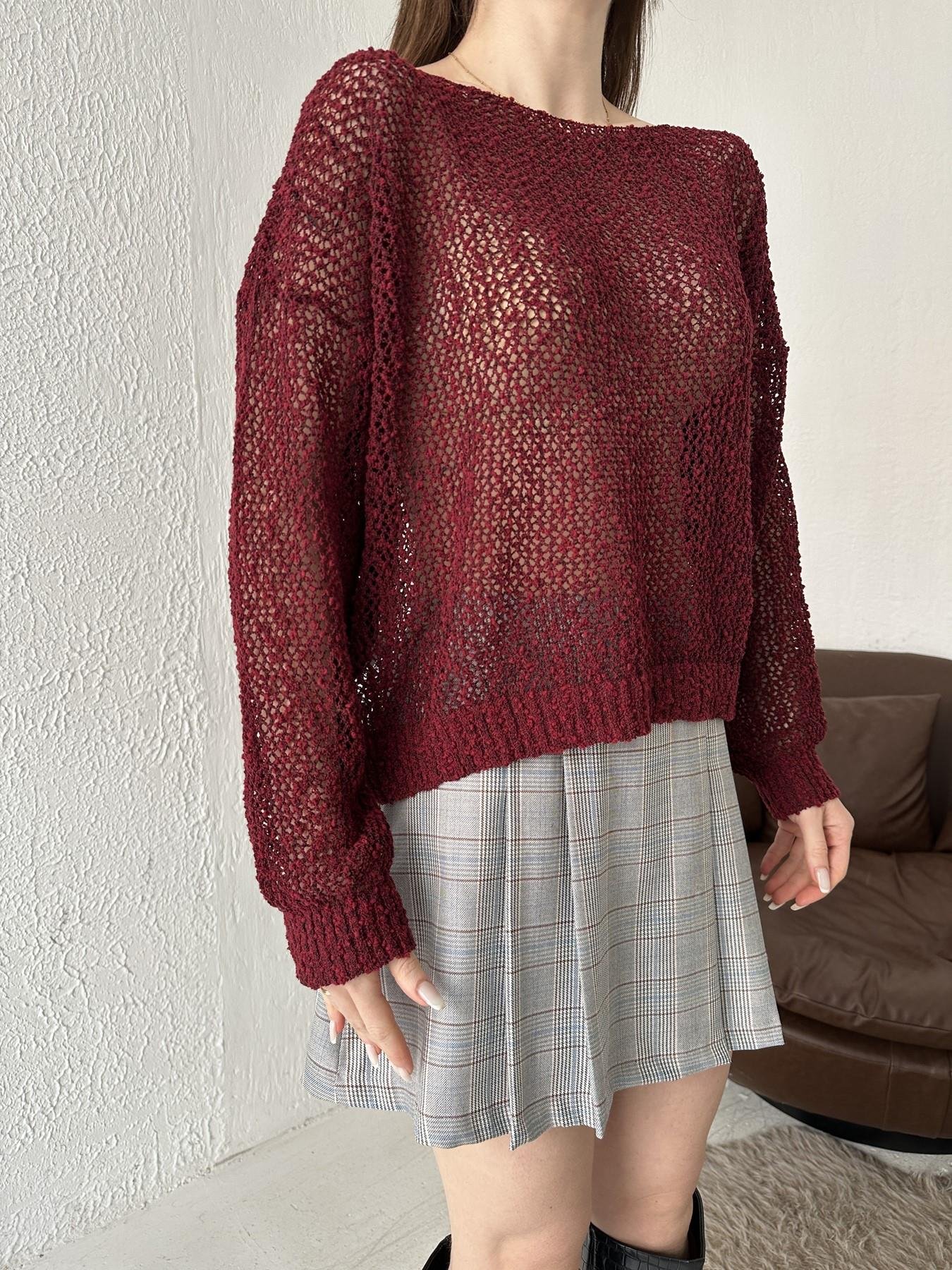 Kayık Yaka Buklet Örgü Triko BORDO