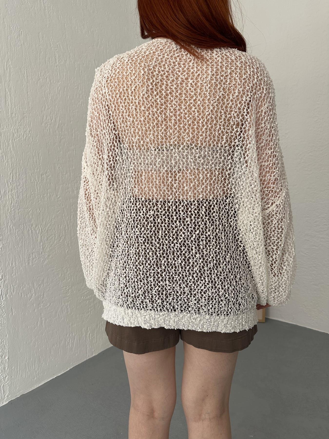 Kayık Yaka Buklet Örgü Triko Ekru