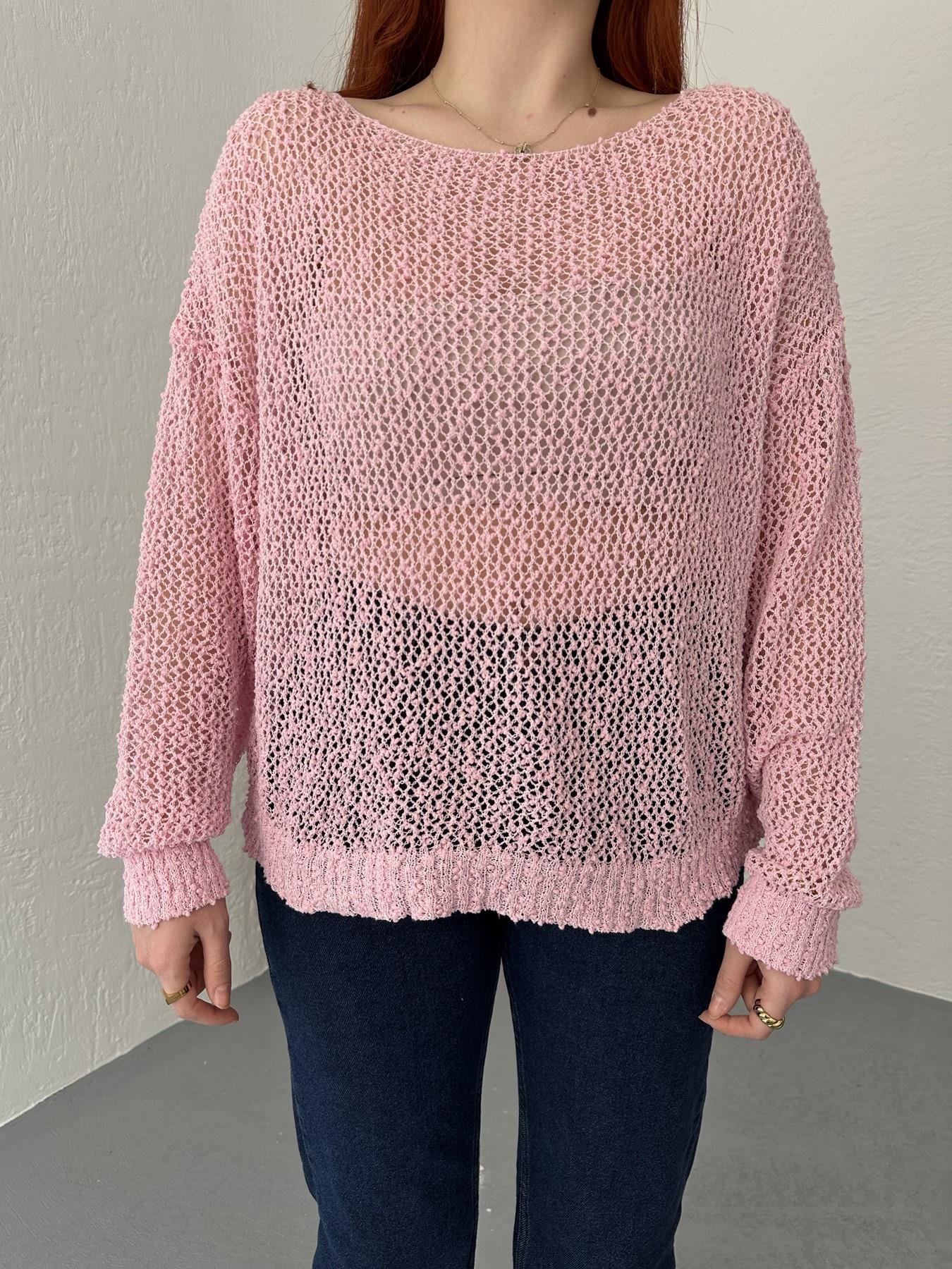 Kayık Yaka Buklet Örgü Triko Pembe