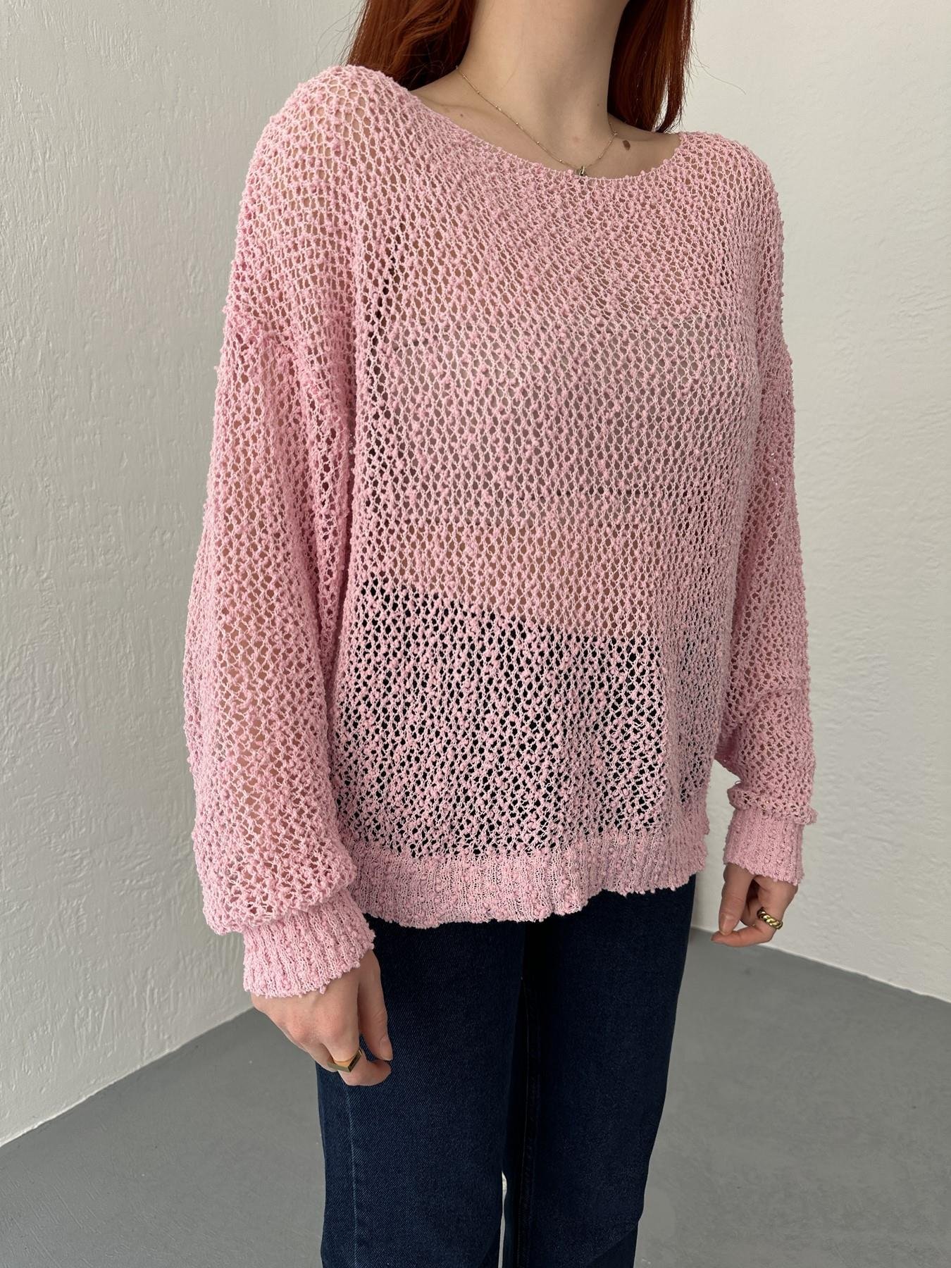 Kayık Yaka Buklet Örgü Triko Pembe