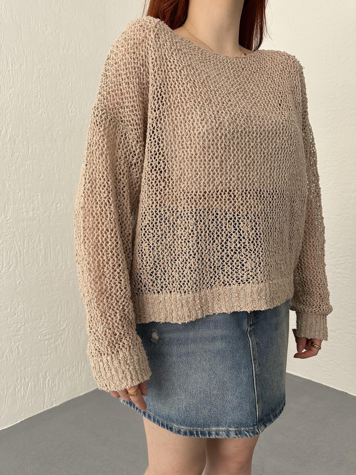 Kayık Yaka Buklet Örgü Triko Taş