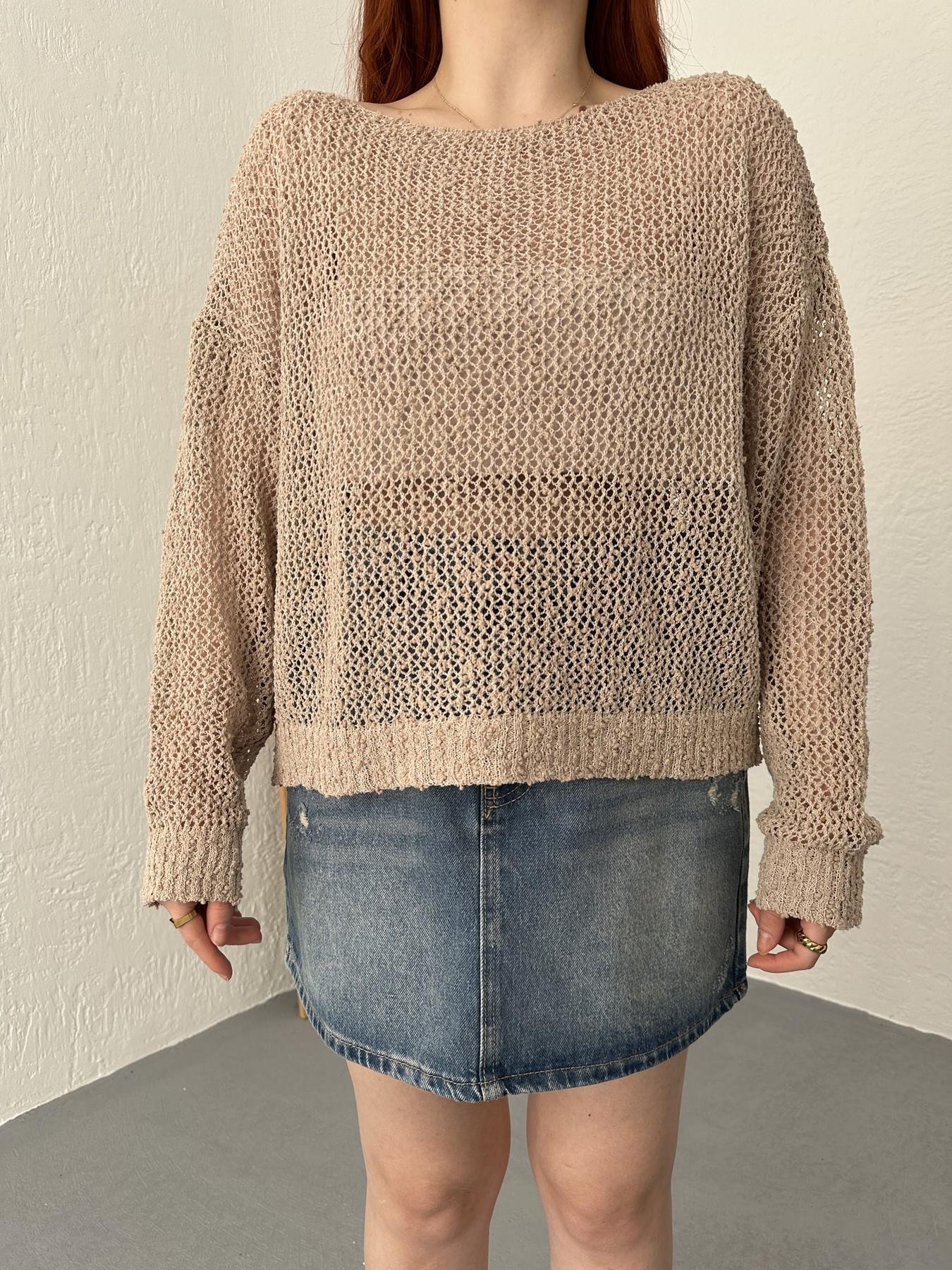 Kayık Yaka Buklet Örgü Triko Taş