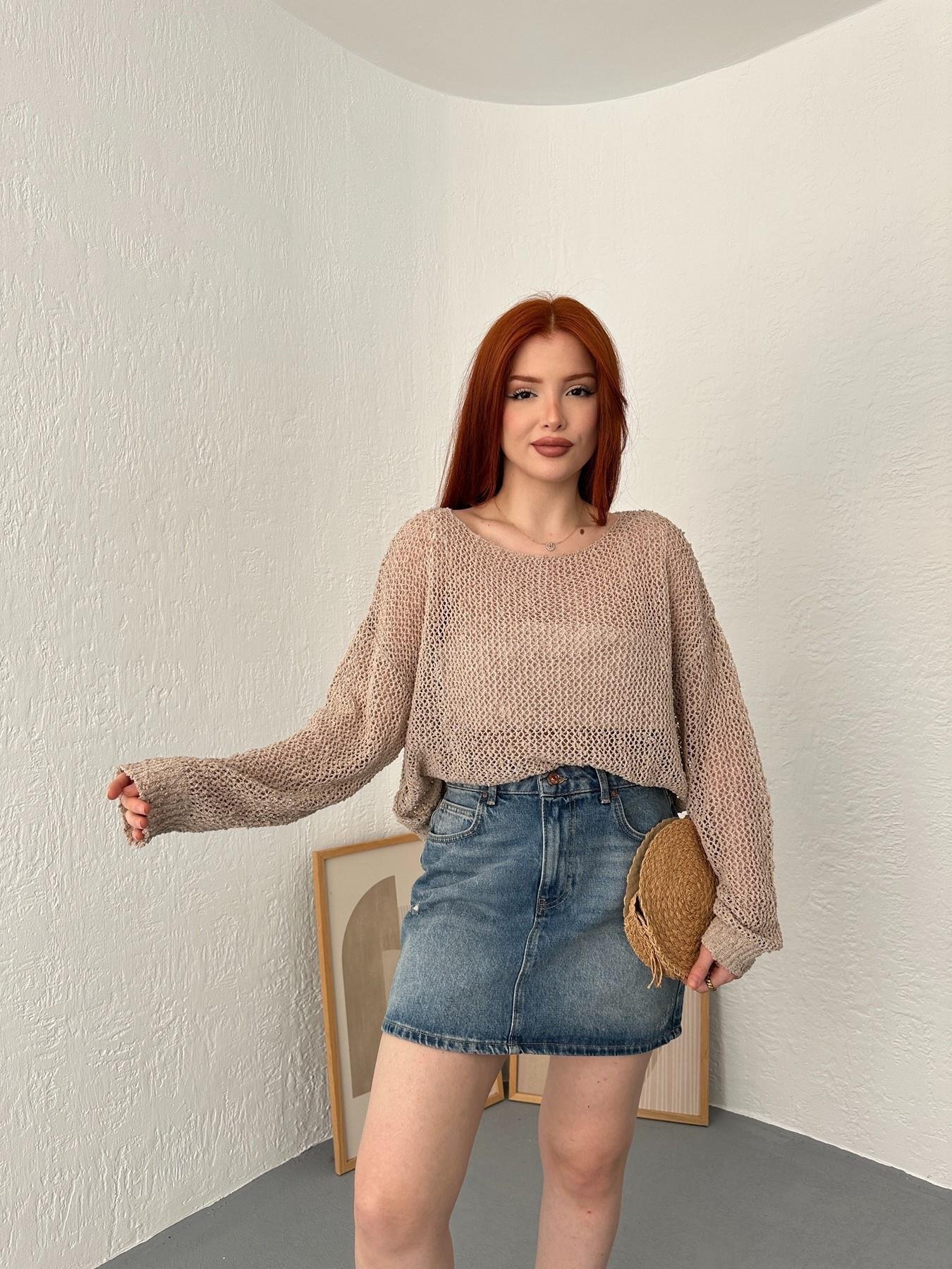 Kayık Yaka Buklet Örgü Triko Taş