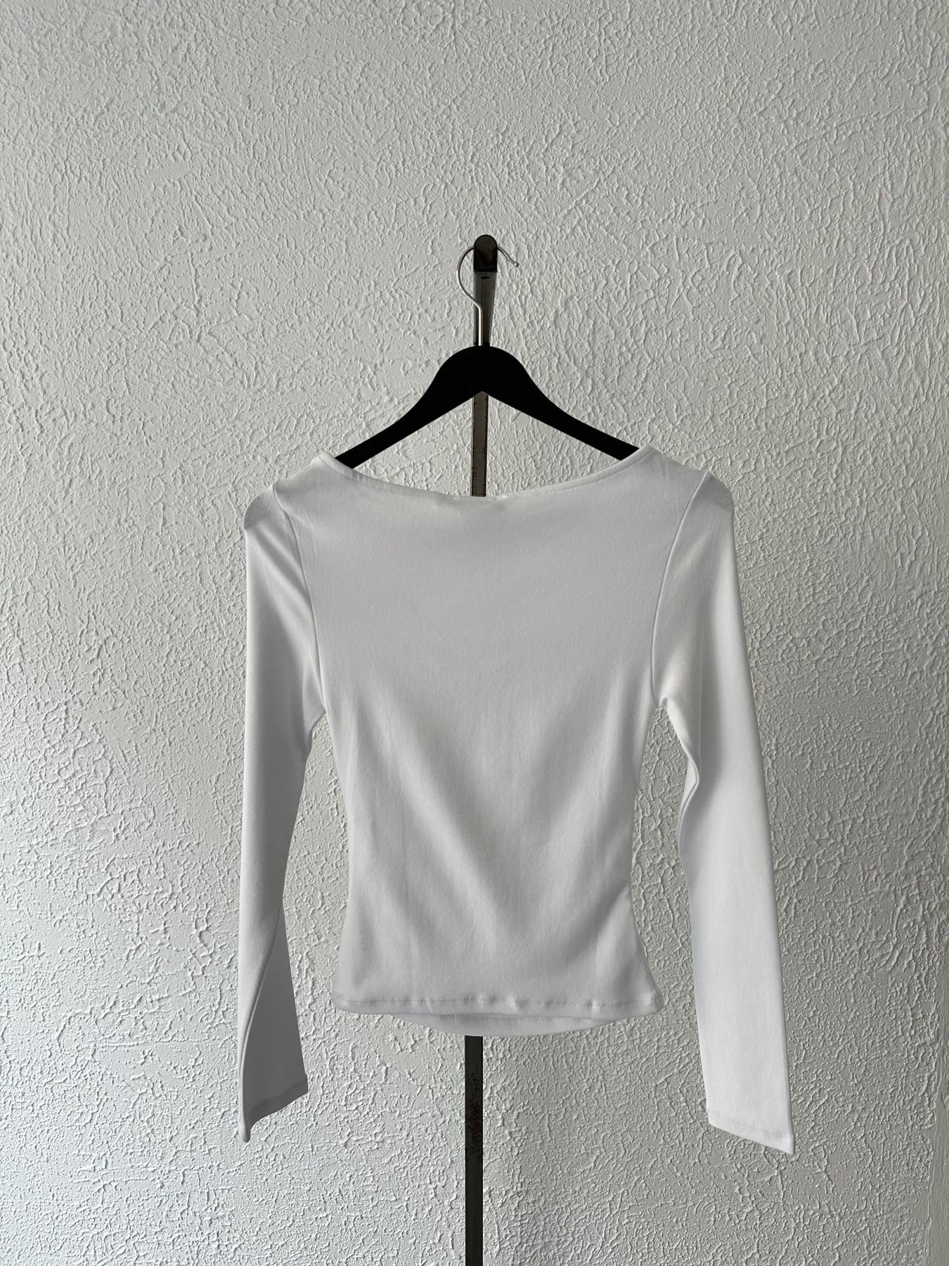 Kayık Yaka Büzgülü Bluz Beyaz