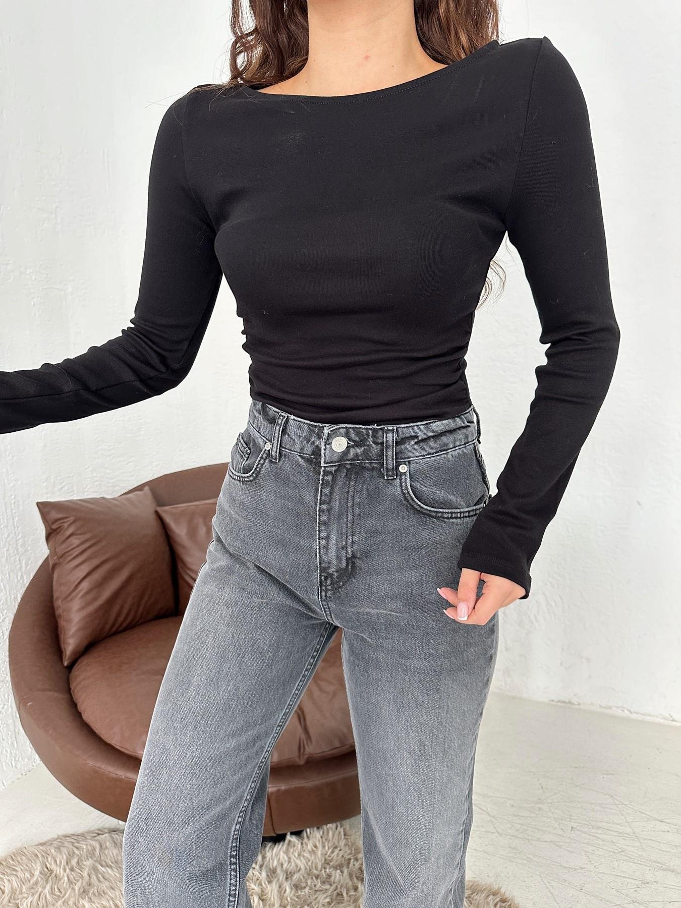 Kayık Yaka Büzgülü Bluz SİYAH