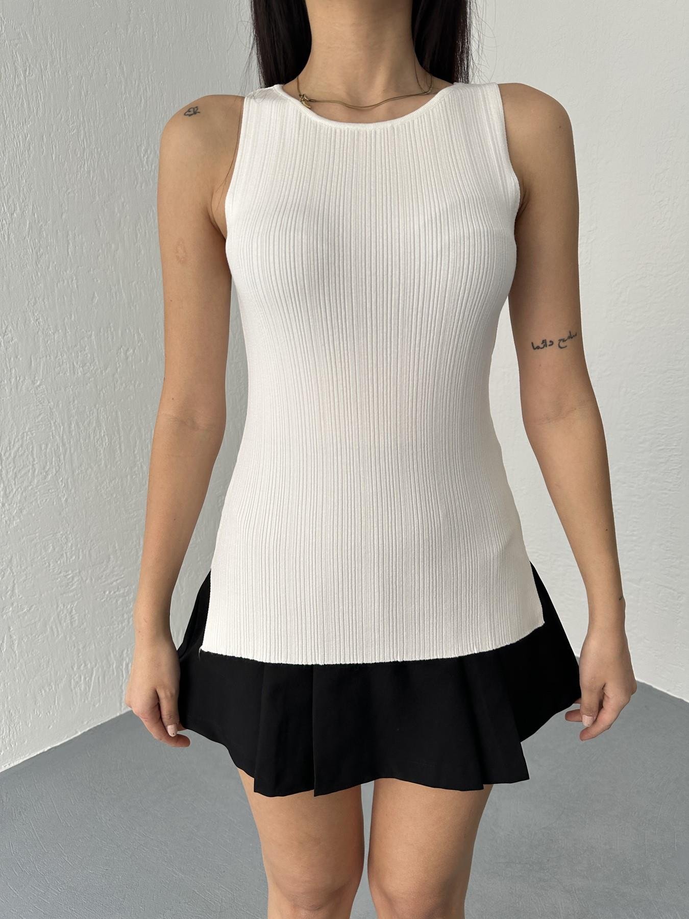 Kayık Yaka Fitilli Triko Bluz Ekru