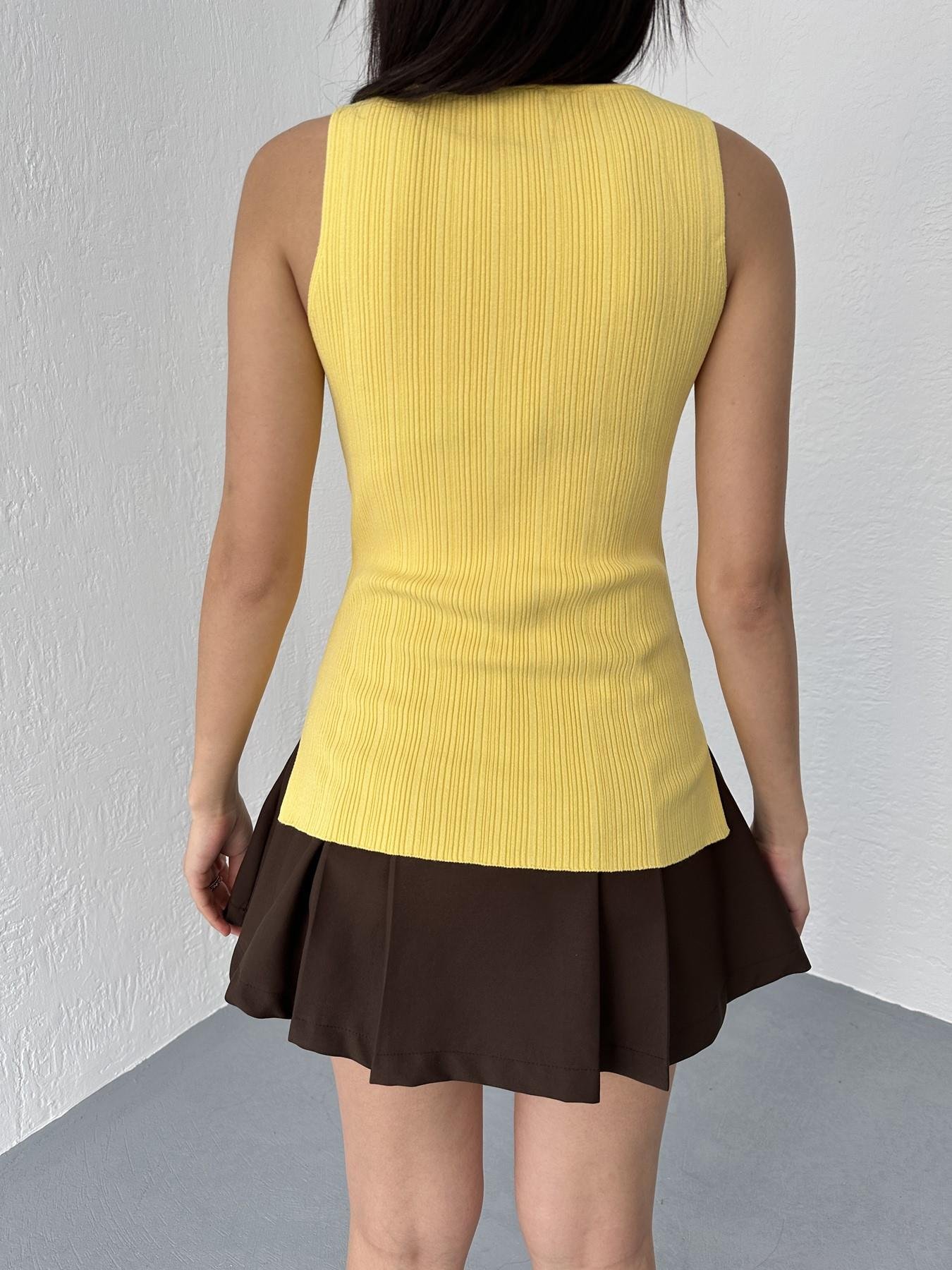 Kayık Yaka Fitilli Triko Bluz Koyu sarı