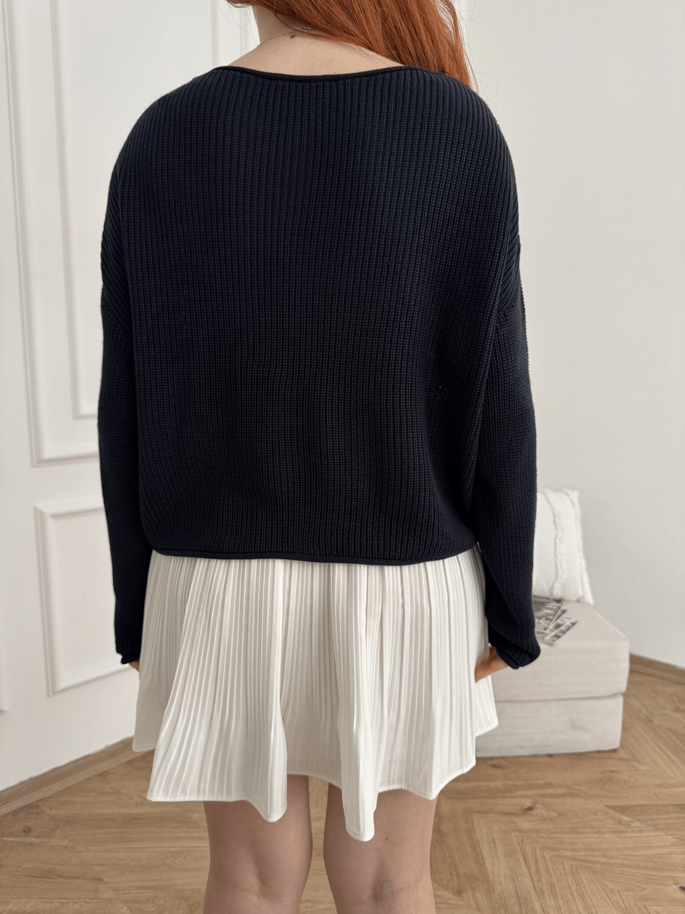 Kayık Yaka Oversize Triko Lacivert