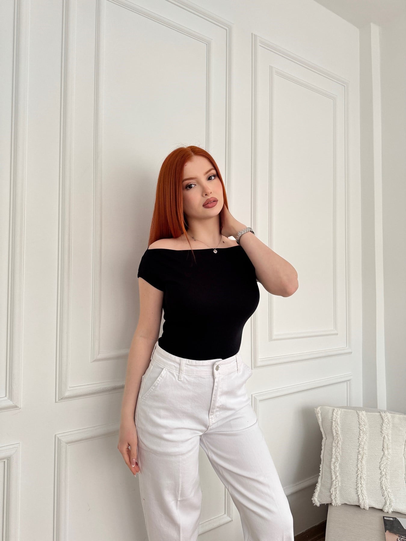 Kayık Yaka Penye Badi Siyah