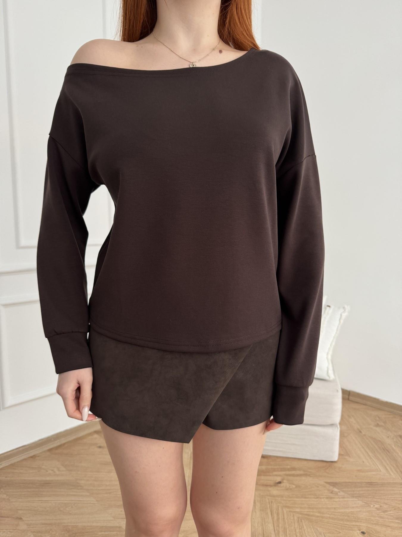 Kayık Yaka Sweatshirt Kahve
