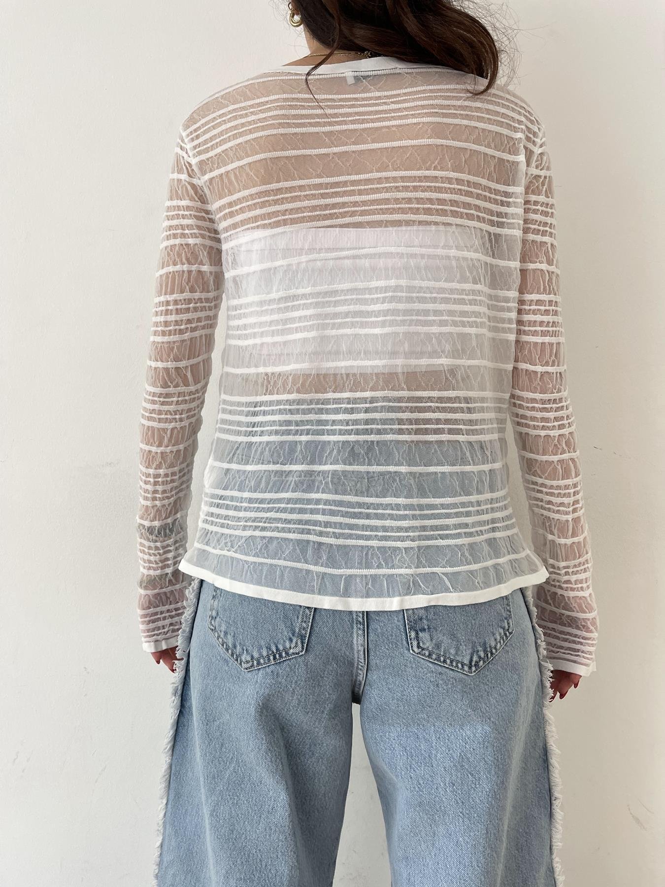 Kayık Yaka Transparan Triko BEYAZ