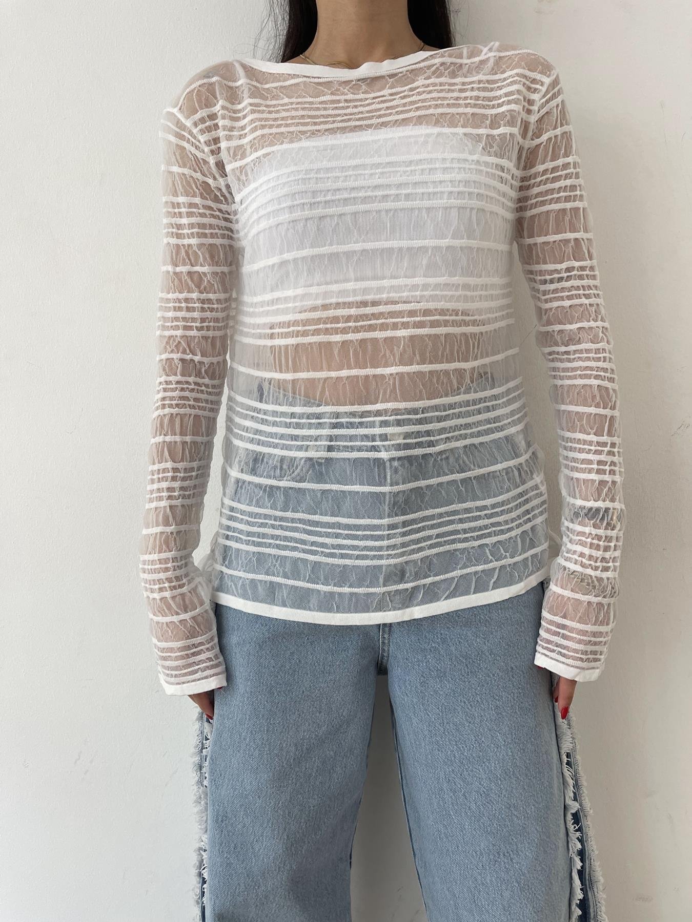 Kayık Yaka Transparan Triko BEYAZ