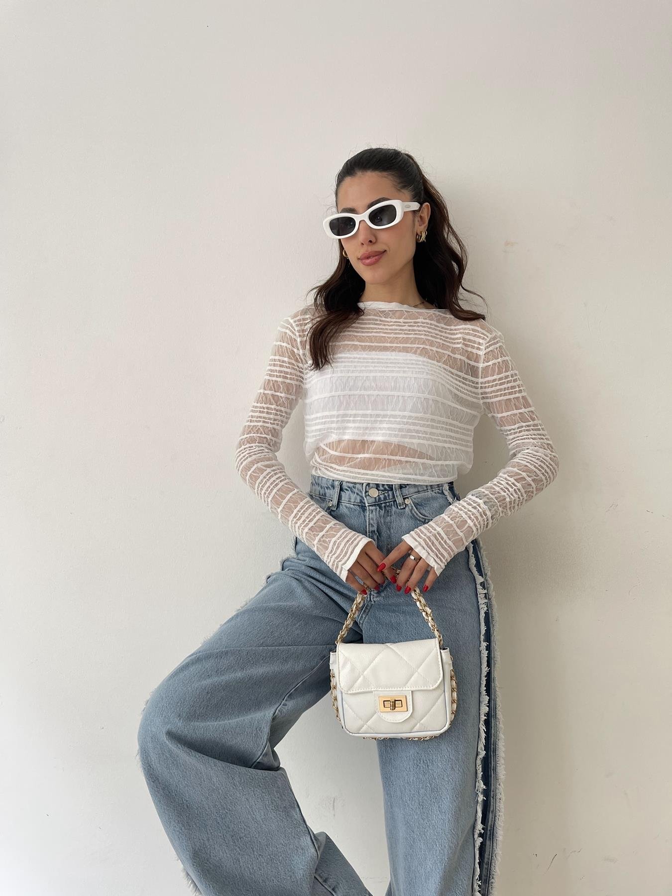 Kayık Yaka Transparan Triko BEYAZ