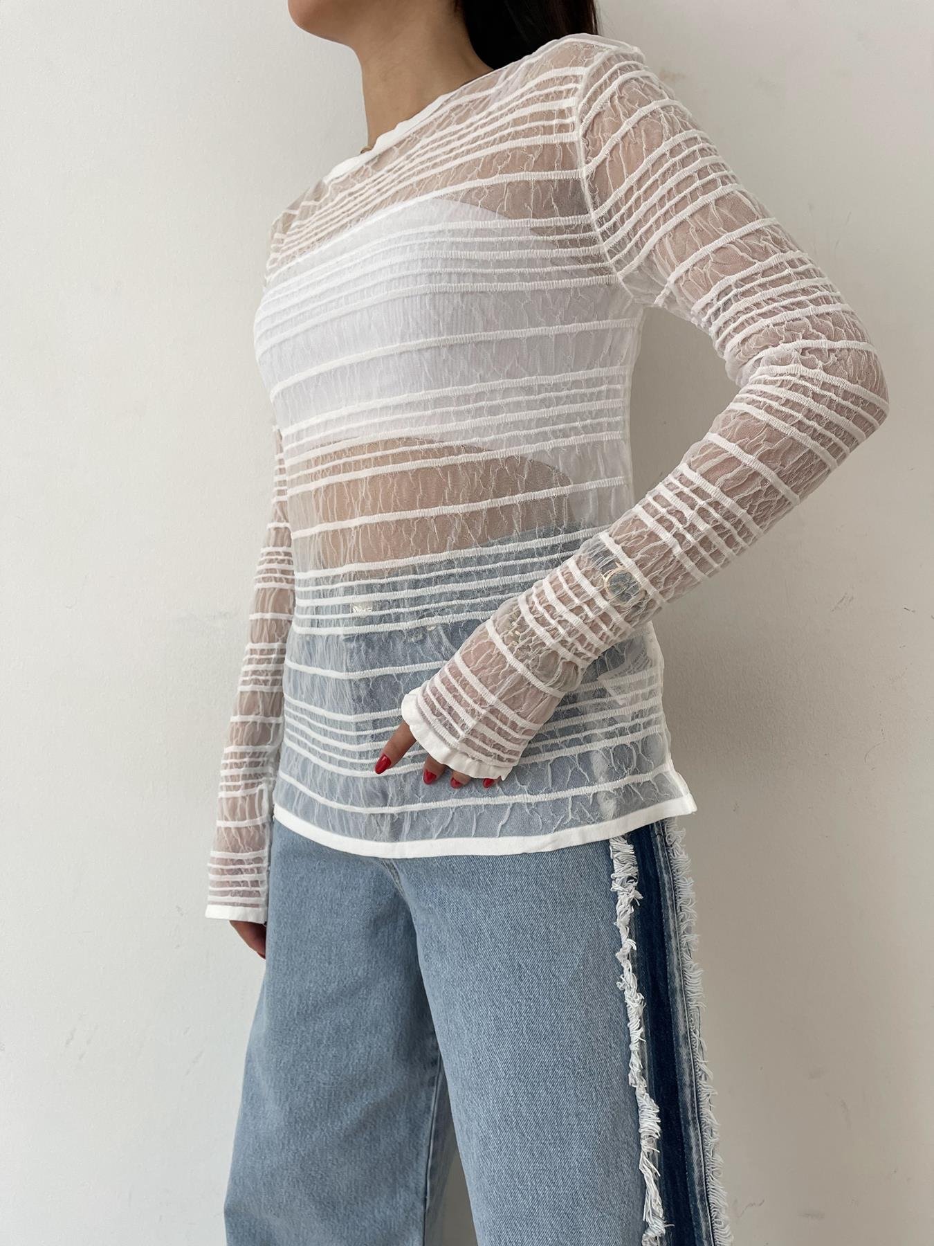 Kayık Yaka Transparan Triko BEYAZ