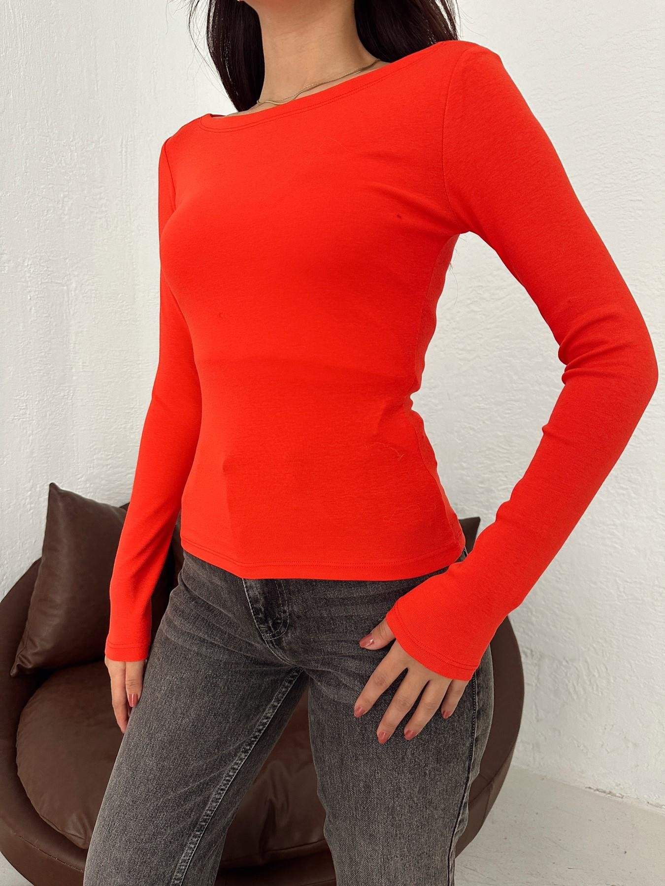 Kayık Yaka Uzun Kol Crop KIRMIZI