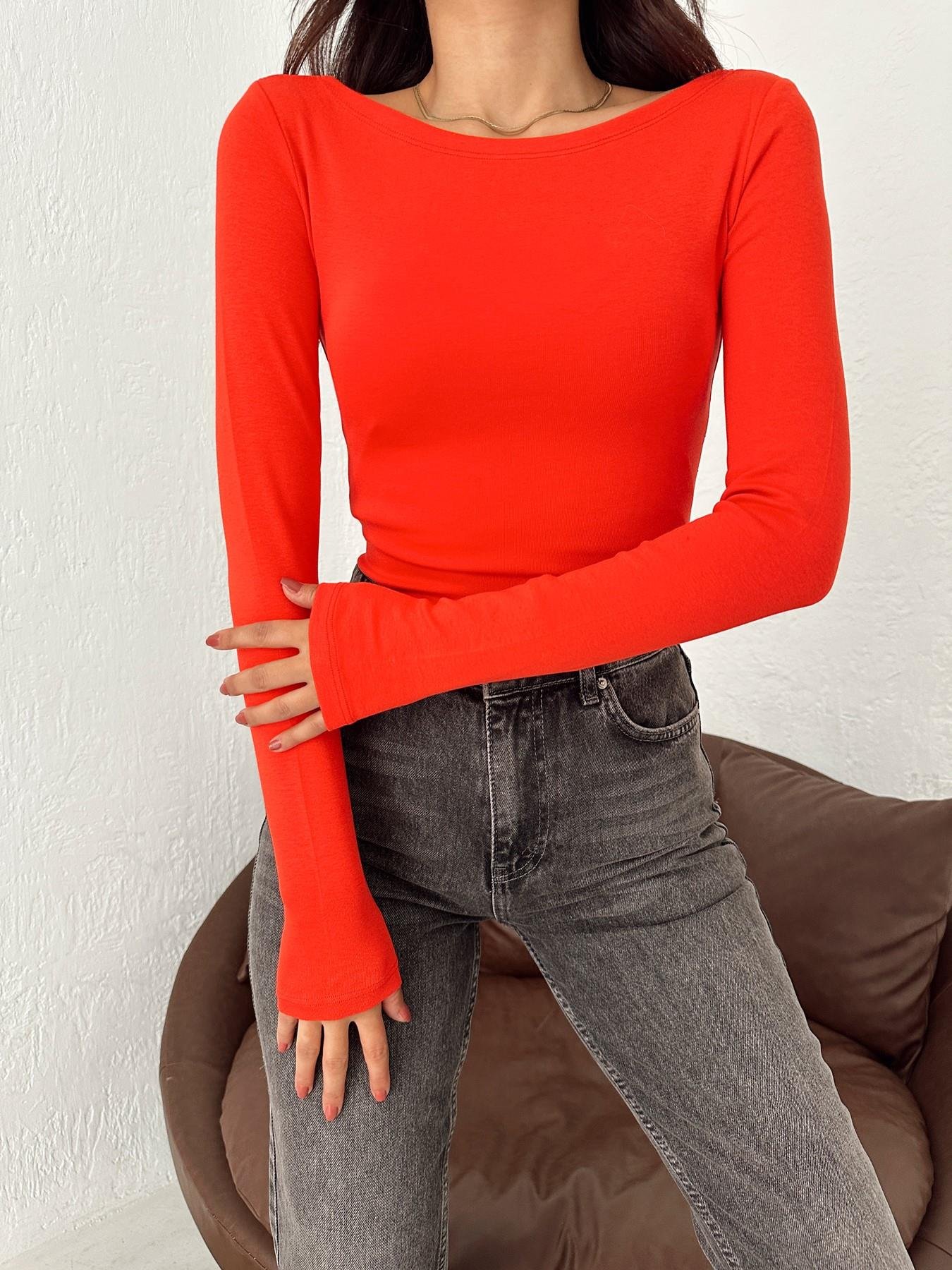 Kayık Yaka Uzun Kol Crop KIRMIZI