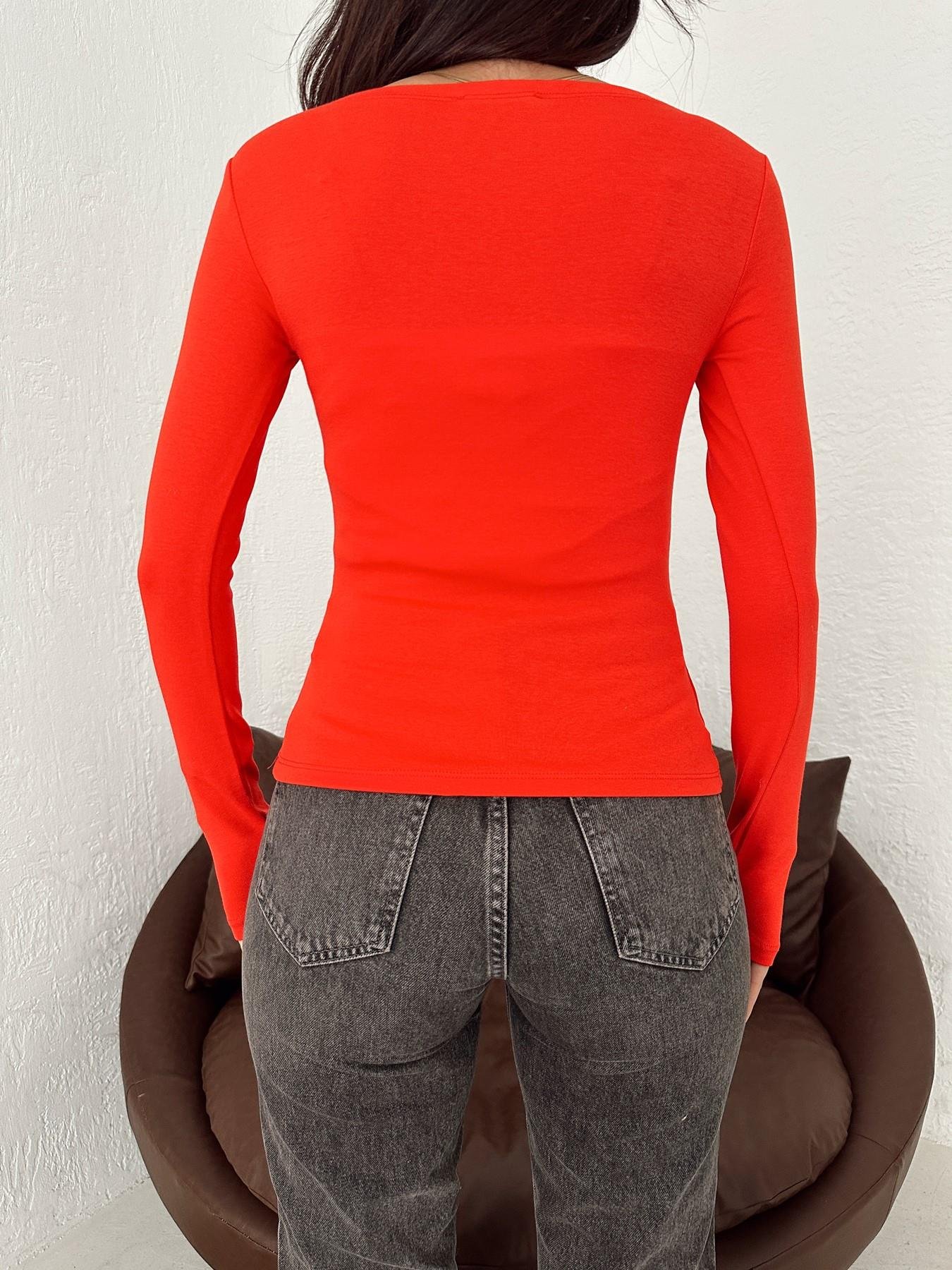 Kayık Yaka Uzun Kol Crop KIRMIZI