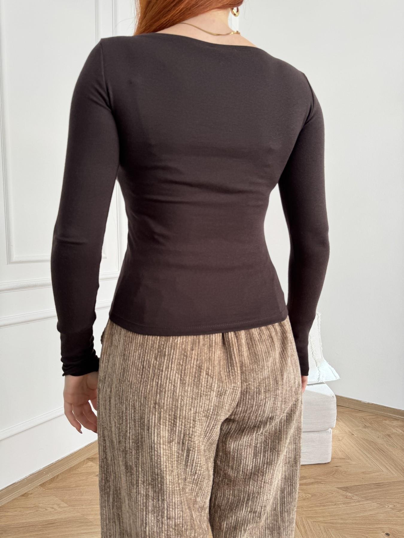 Kayık Yaka Uzun Kol Crop Koyu kahve