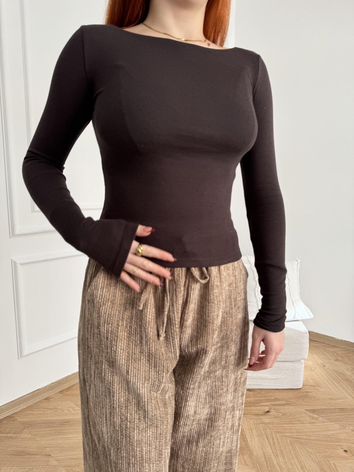 Kayık Yaka Uzun Kol Crop Koyu kahve