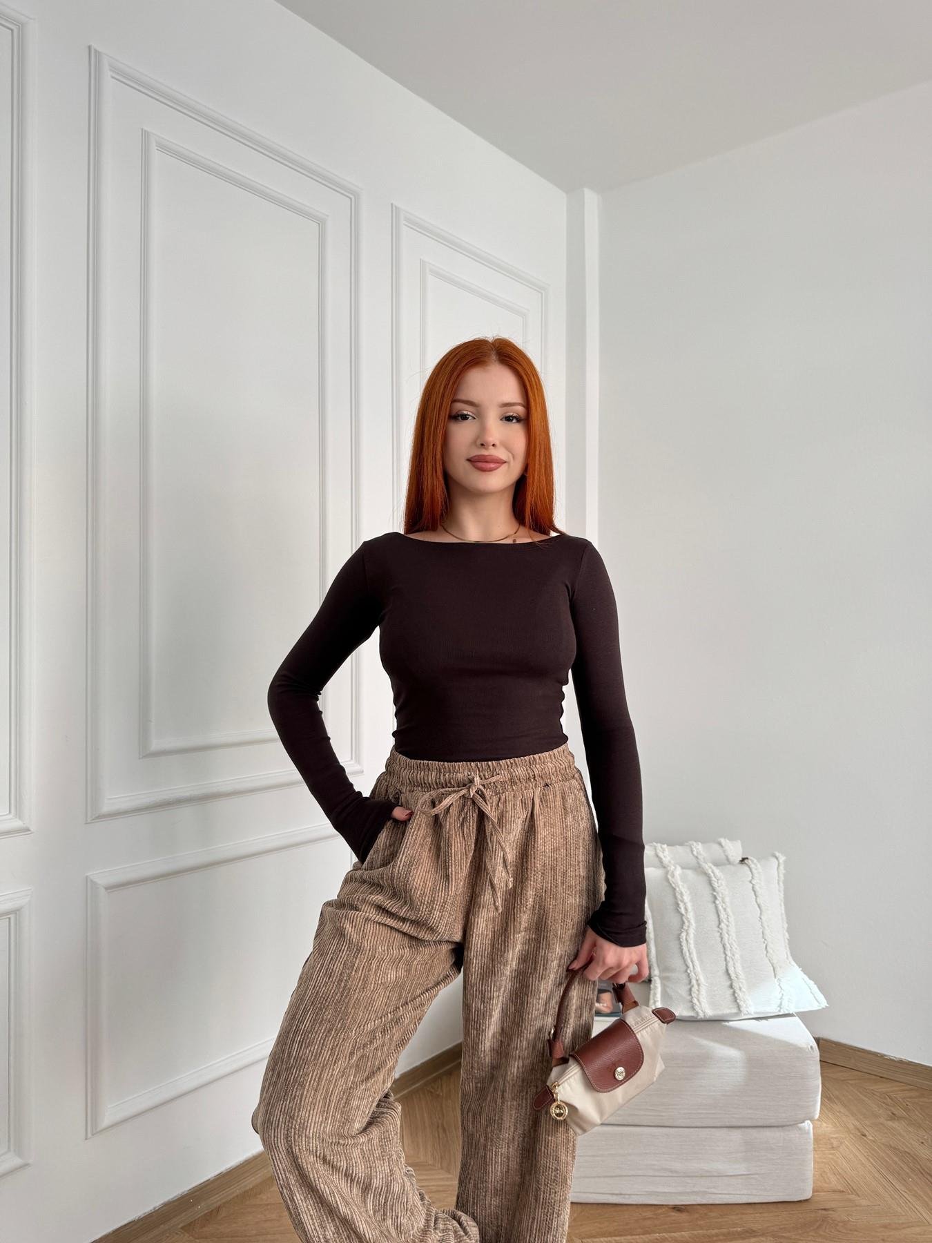 Kayık Yaka Uzun Kol Crop Koyu kahve