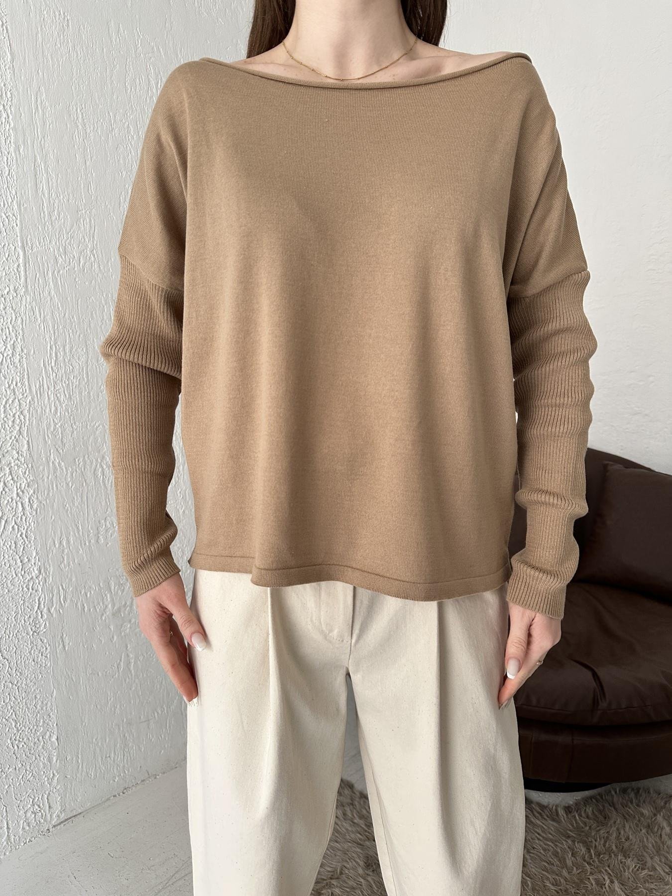 Kayık Yaka Uzun Kollu Triko BEJ