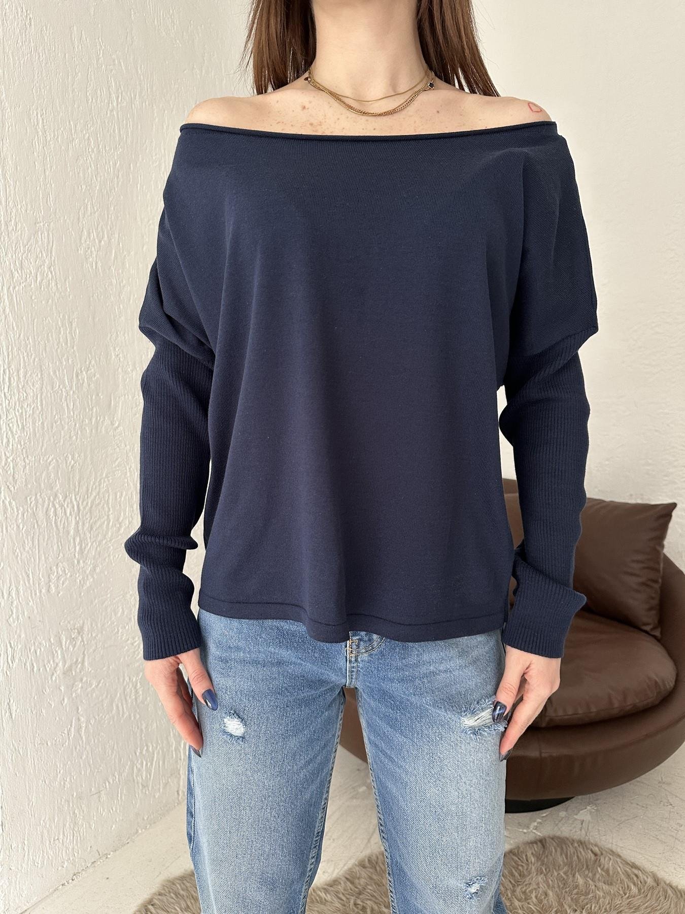 Kayık Yaka Uzun Kollu Triko LACİVERT