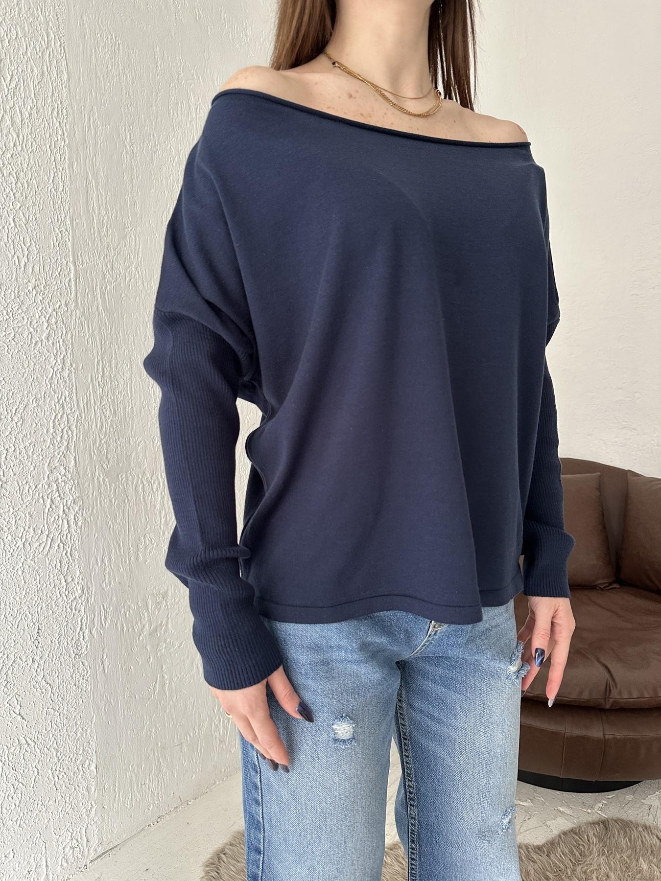 Kayık Yaka Uzun Kollu Triko LACİVERT