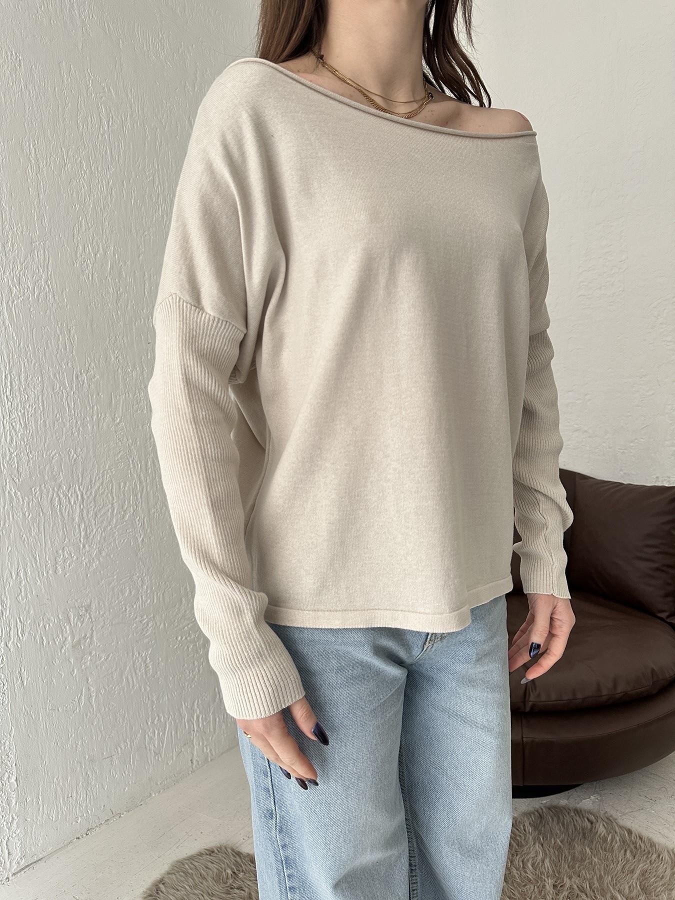 Kayık Yaka Uzun Kollu Triko TAŞ