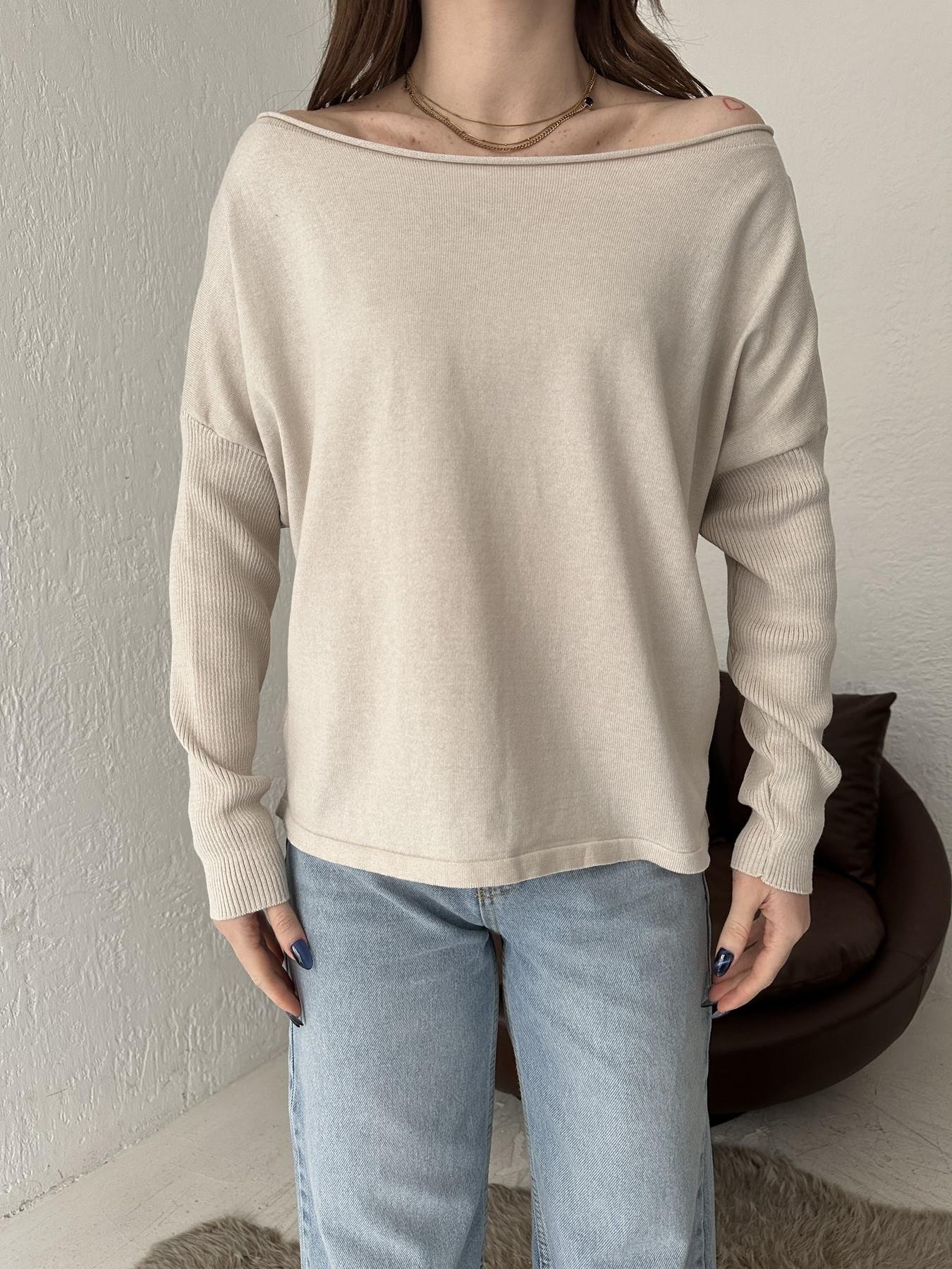 Kayık Yaka Uzun Kollu Triko TAŞ