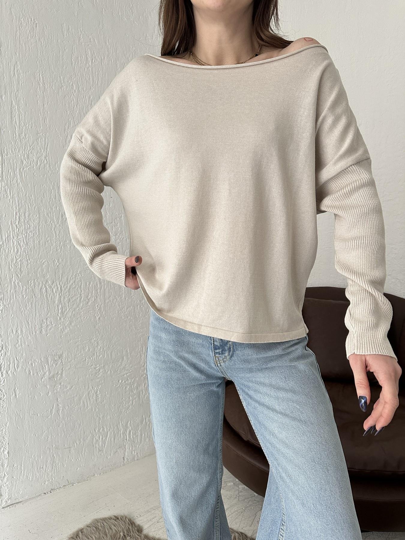 Kayık Yaka Uzun Kollu Triko TAŞ