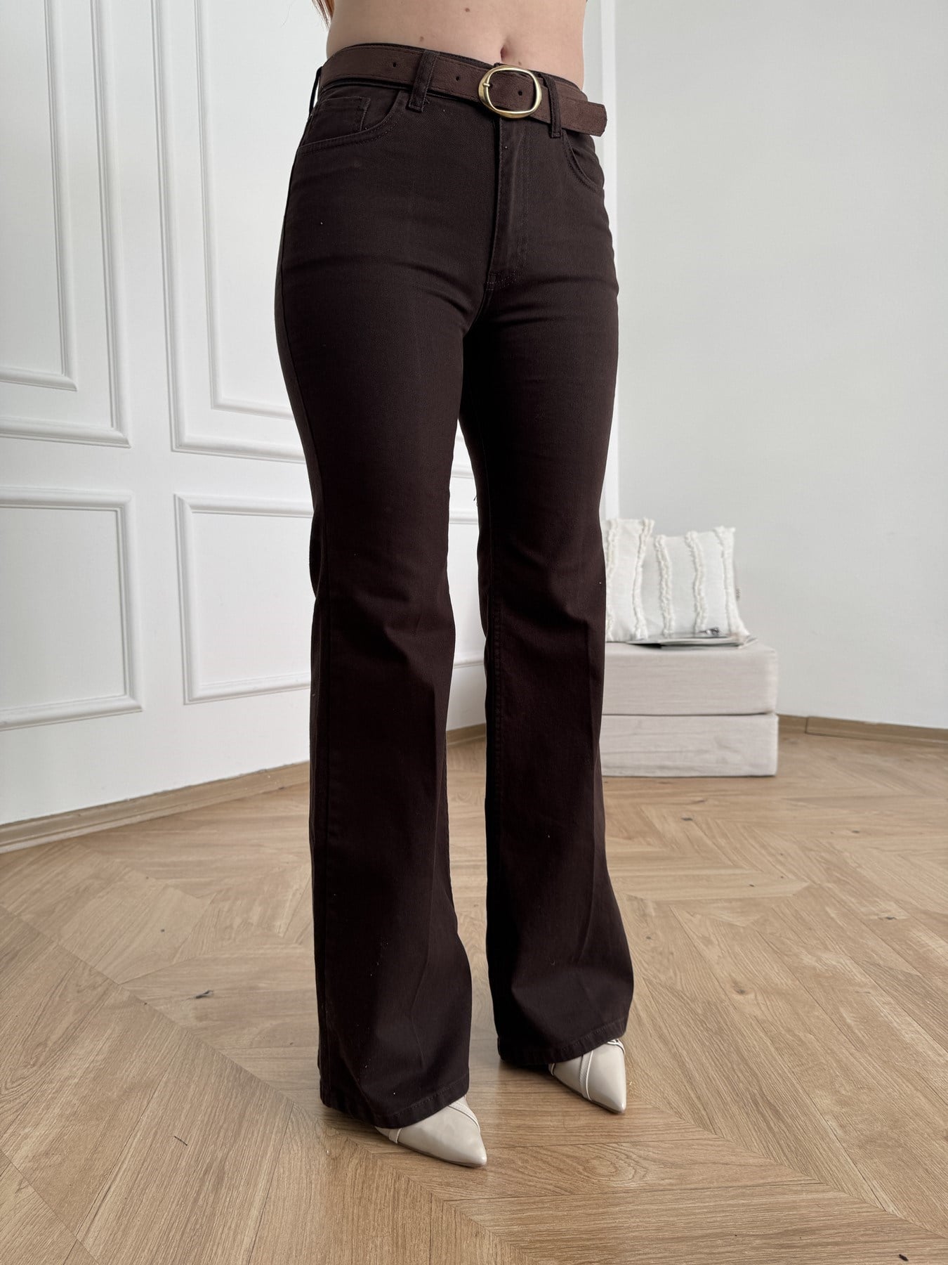 Kemerli Bol Paça Pantolon Kahve