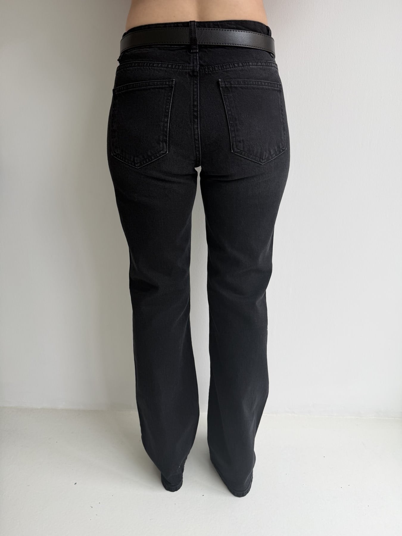 Kemerli Bootcut Jean Pantolon Siyah