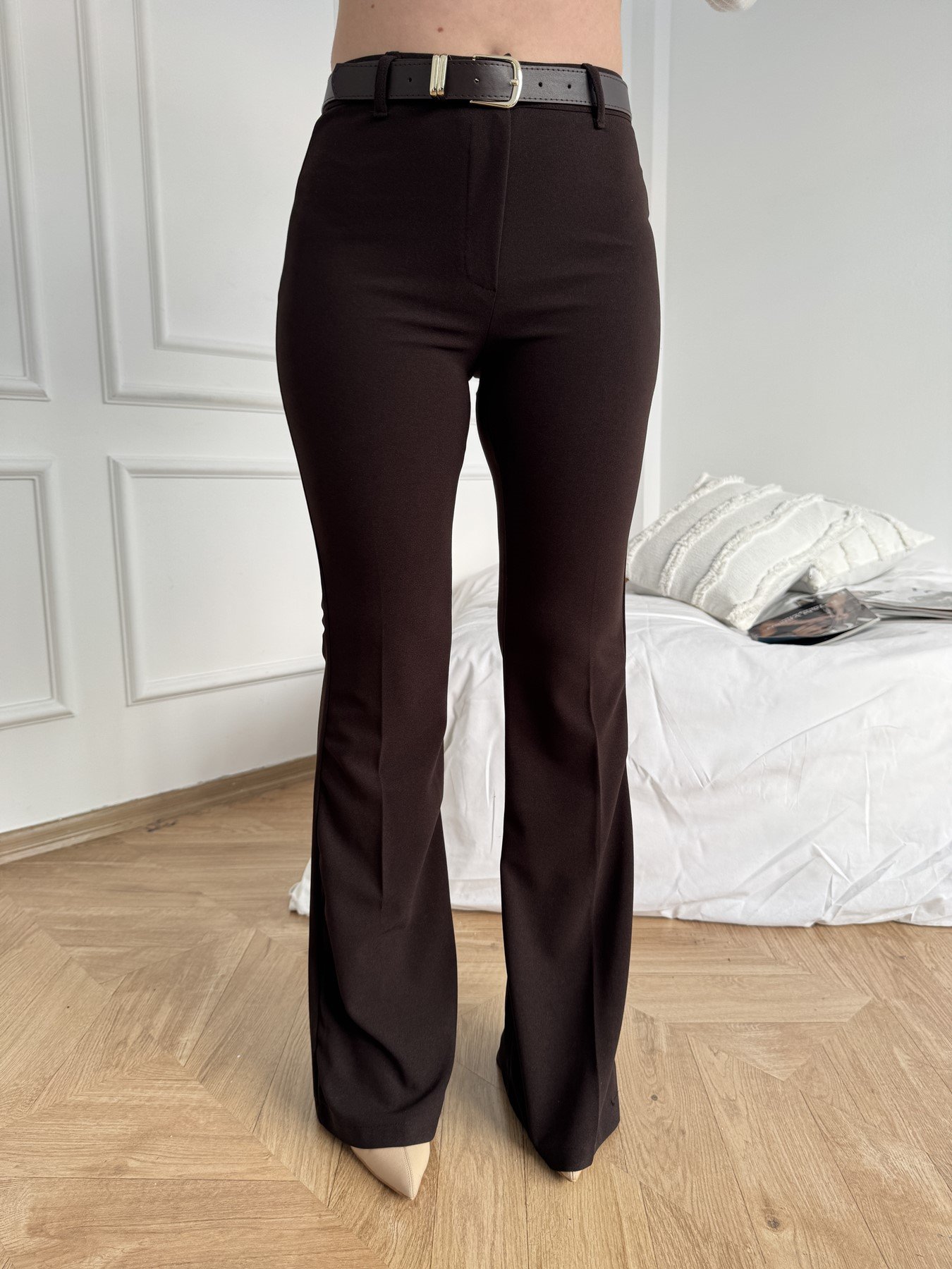 Kemerli Flore Pantolon Kahve
