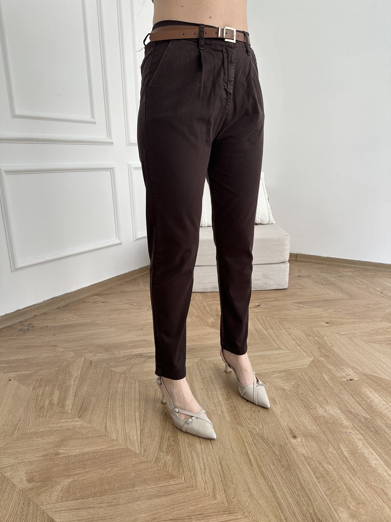 Kemerli Gabardin Pantolon Acı kahve