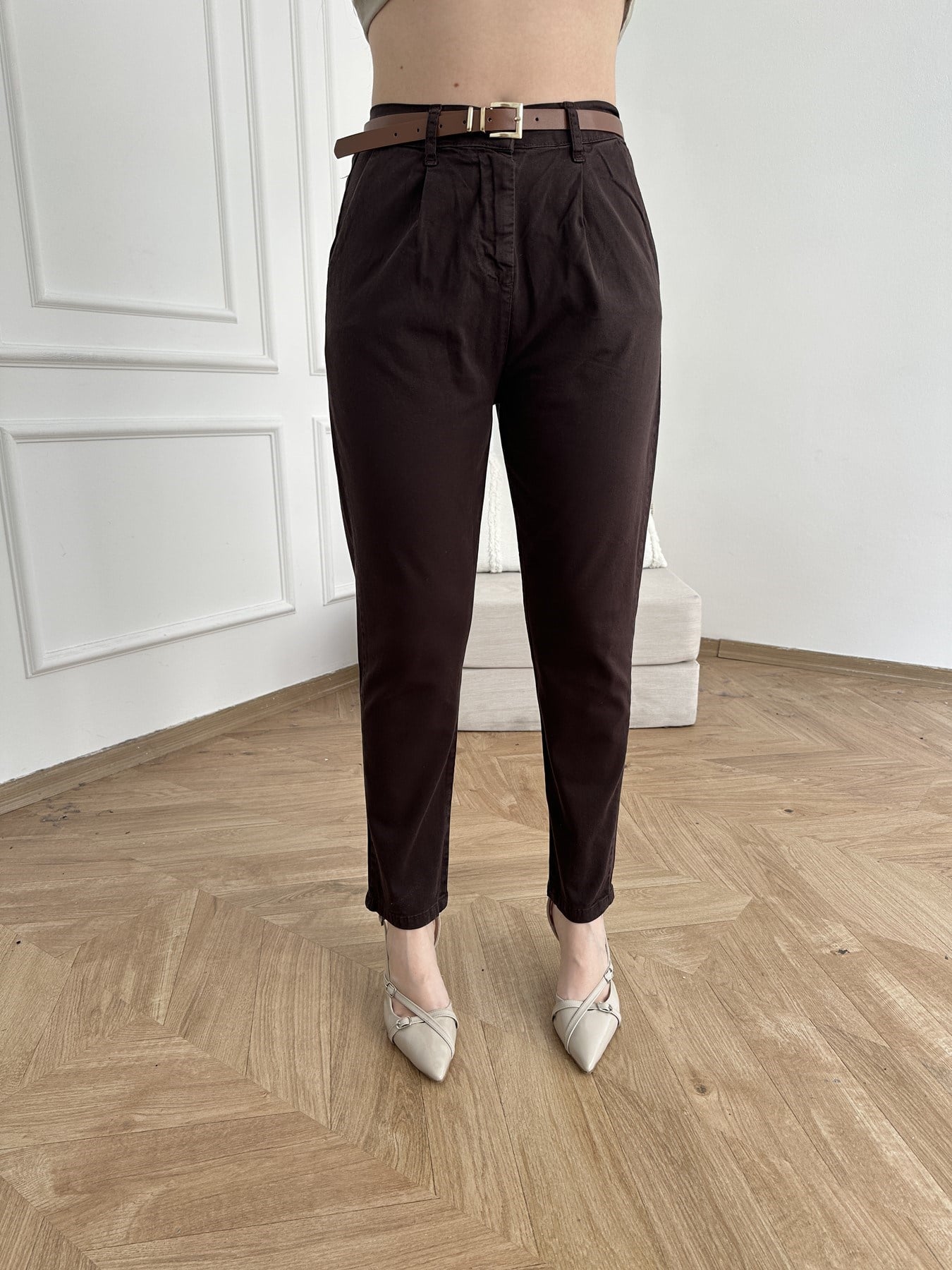 Kemerli Gabardin Pantolon Acı kahve
