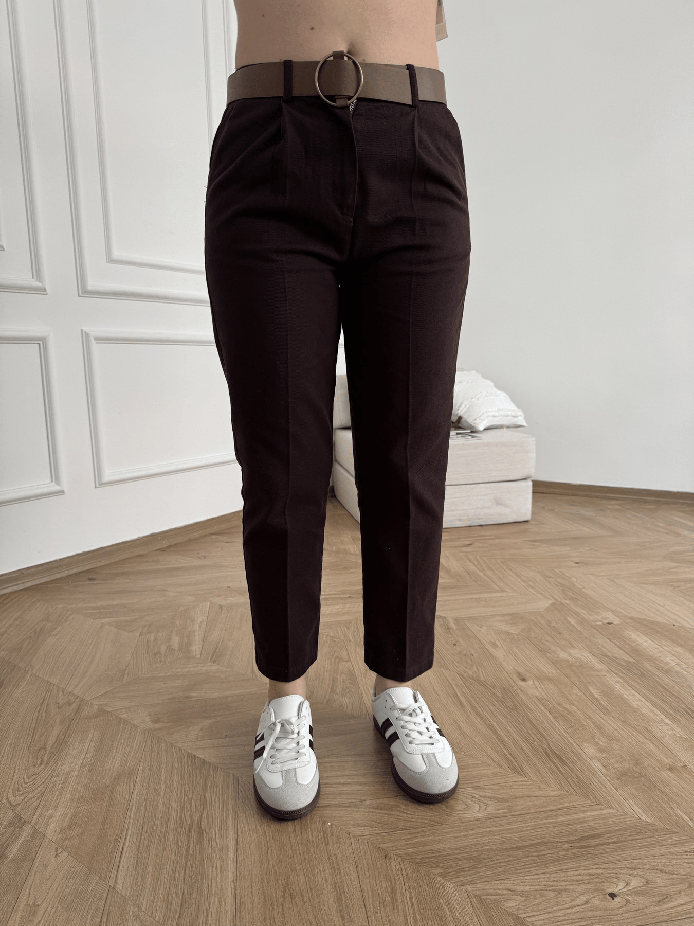 Kemerli Gabardin Pantolon Koyu kahve