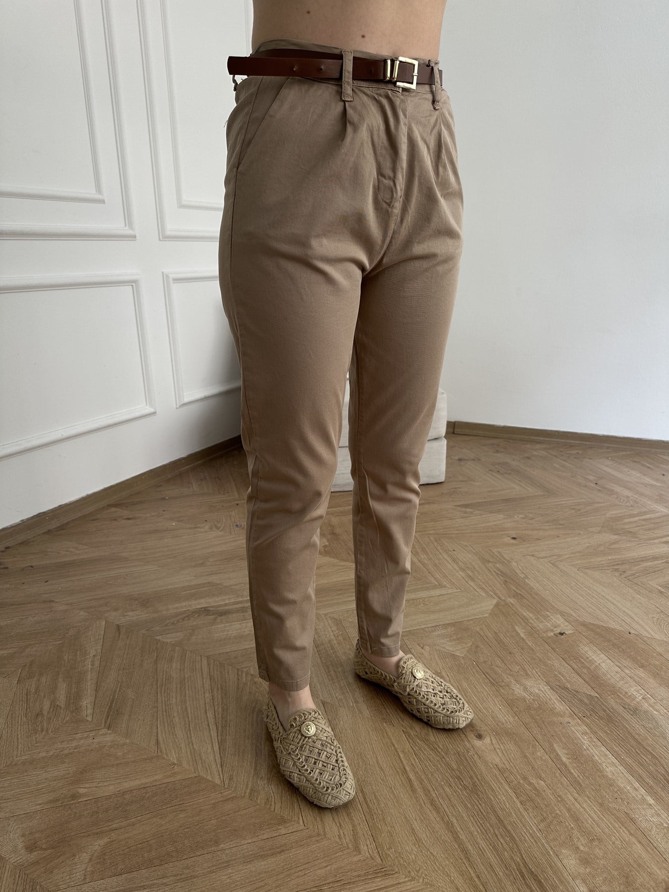 Kemerli Gabardin Pantolon Vizon