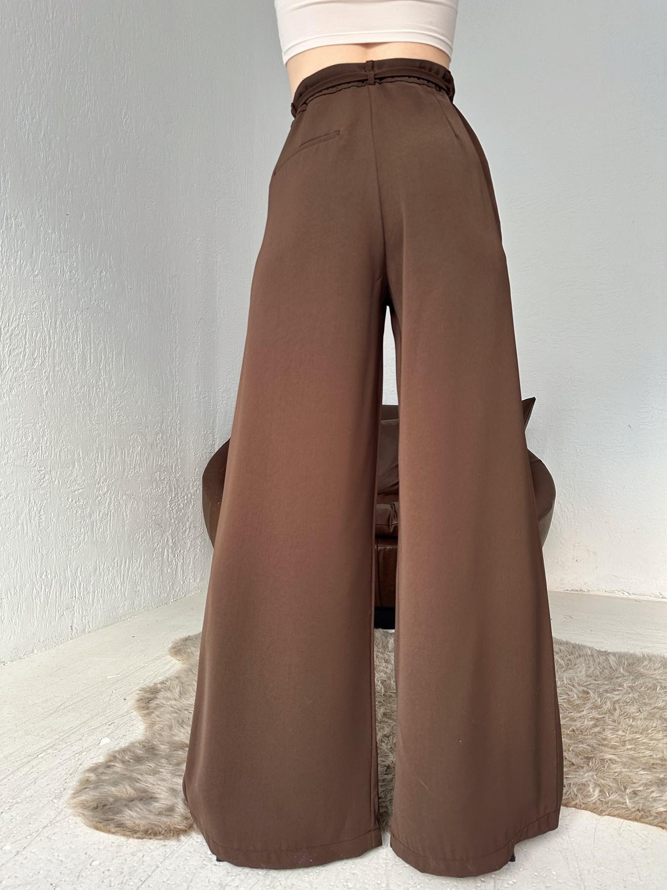 Kemerli Geniş Paça Pantolon KAHVE