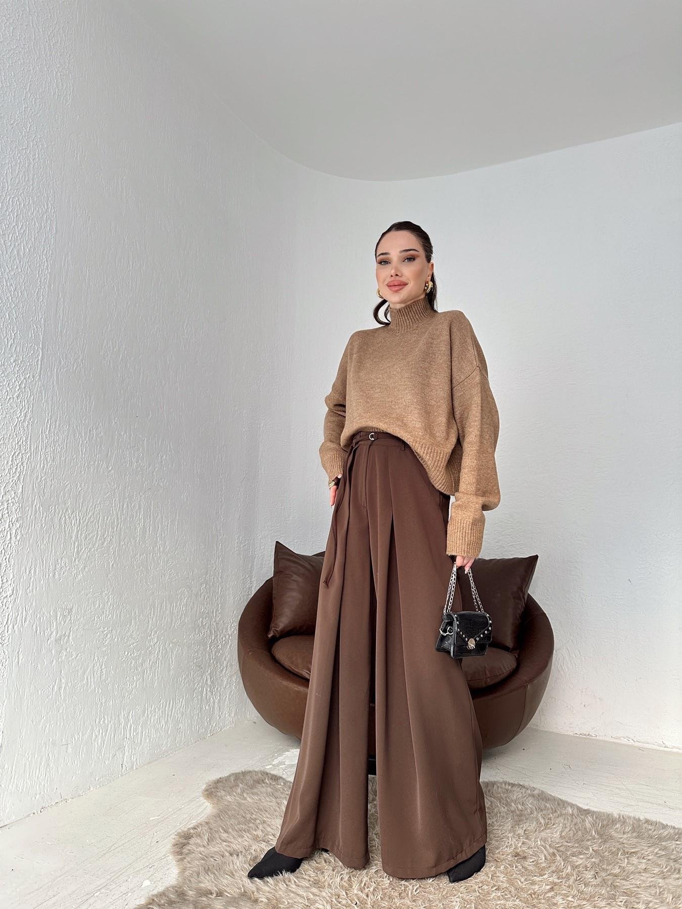 Kemerli Geniş Paça Pantolon KAHVE