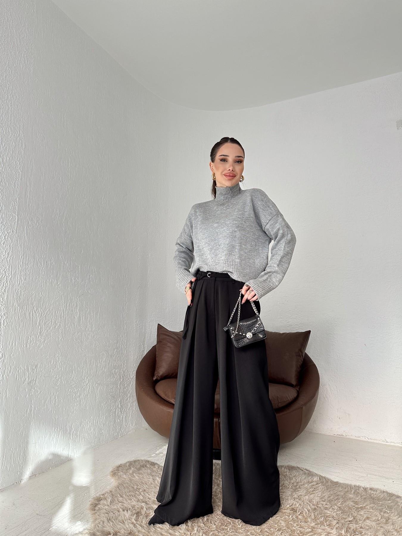 Kemerli Geniş Paça Pantolon SİYAH