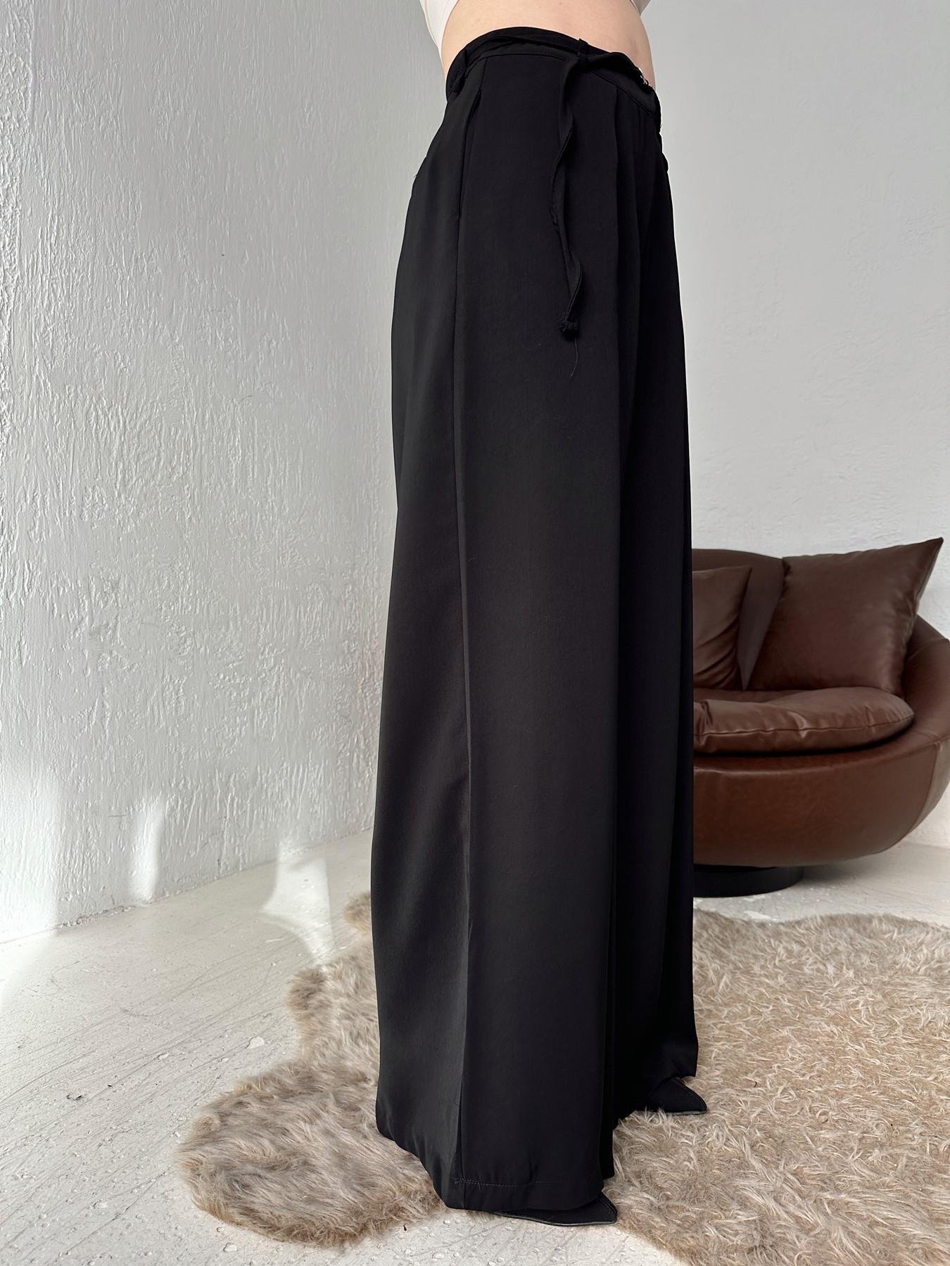 Kemerli Geniş Paça Pantolon SİYAH