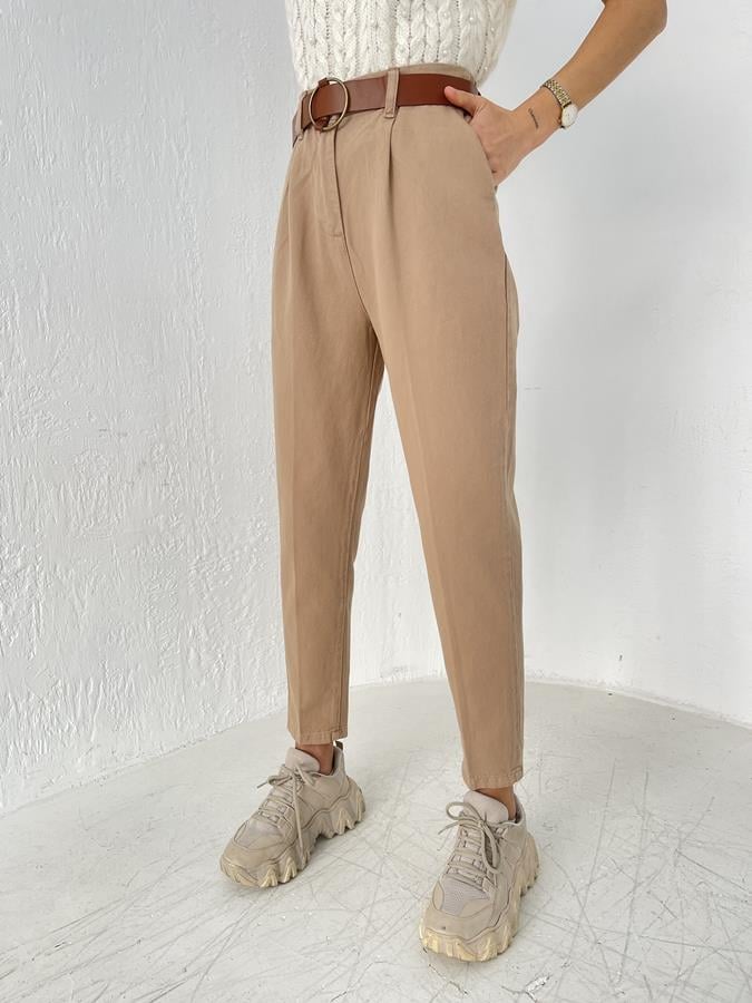 Kemerli Kanvas Pantolon CAMEL