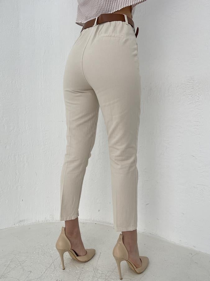 Kemerli Kanvas Pantolon TAŞ