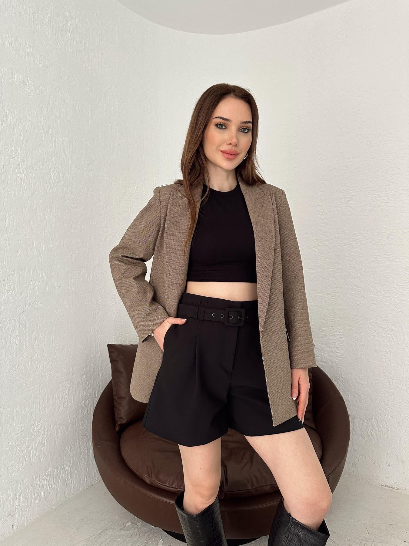 Kemerli Pensli Şort Siyah