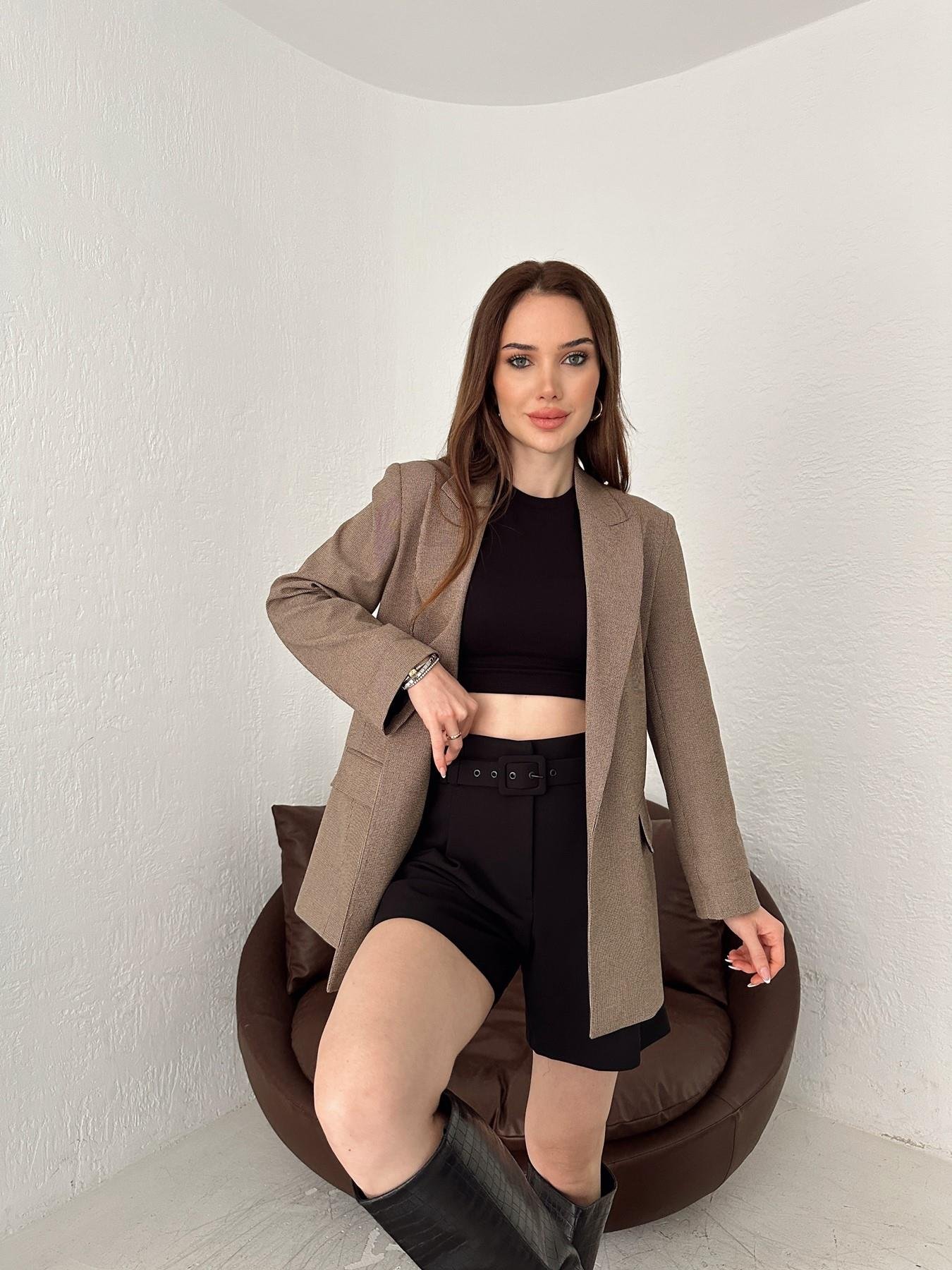 Kemerli Pensli Şort Siyah