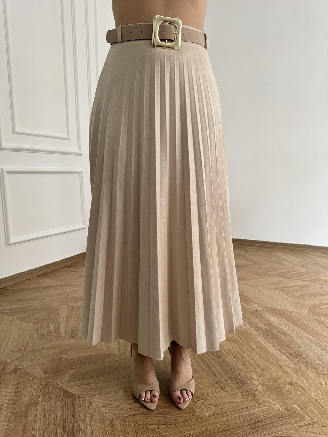 Kemerli Pileli Uzun Etek Ekru