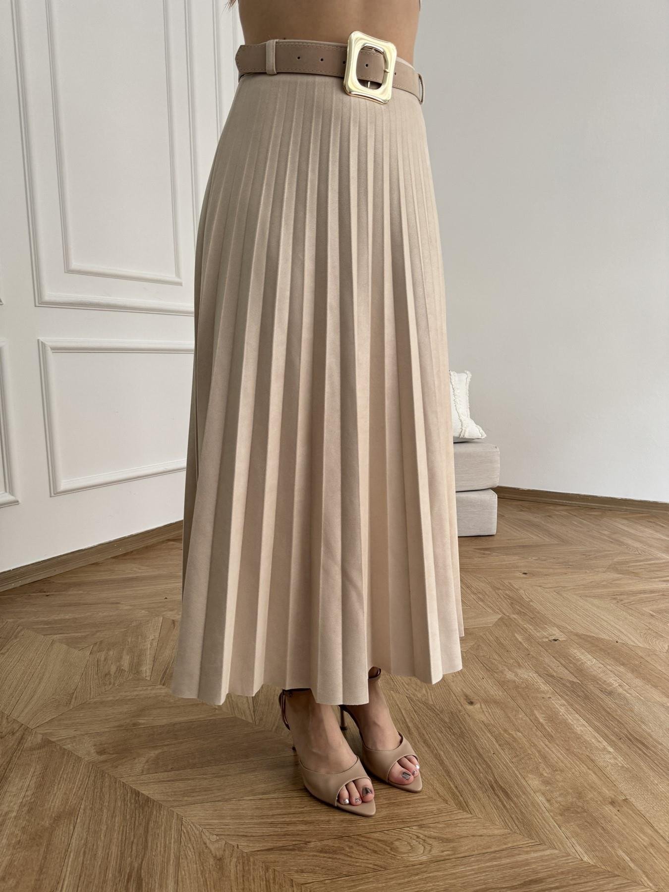 Kemerli Pileli Uzun Etek Ekru