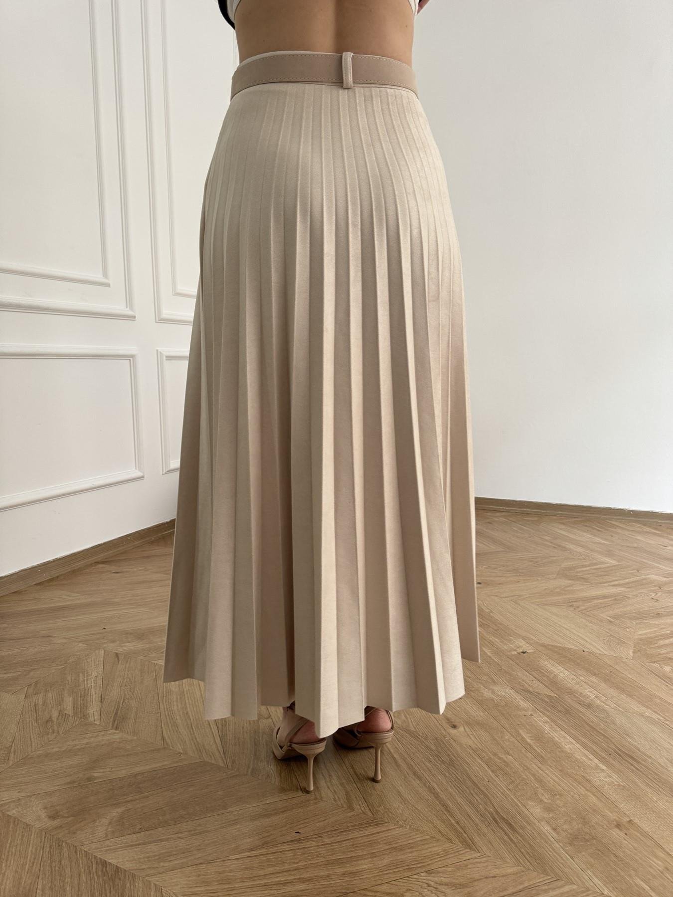 Kemerli Pileli Uzun Etek Ekru